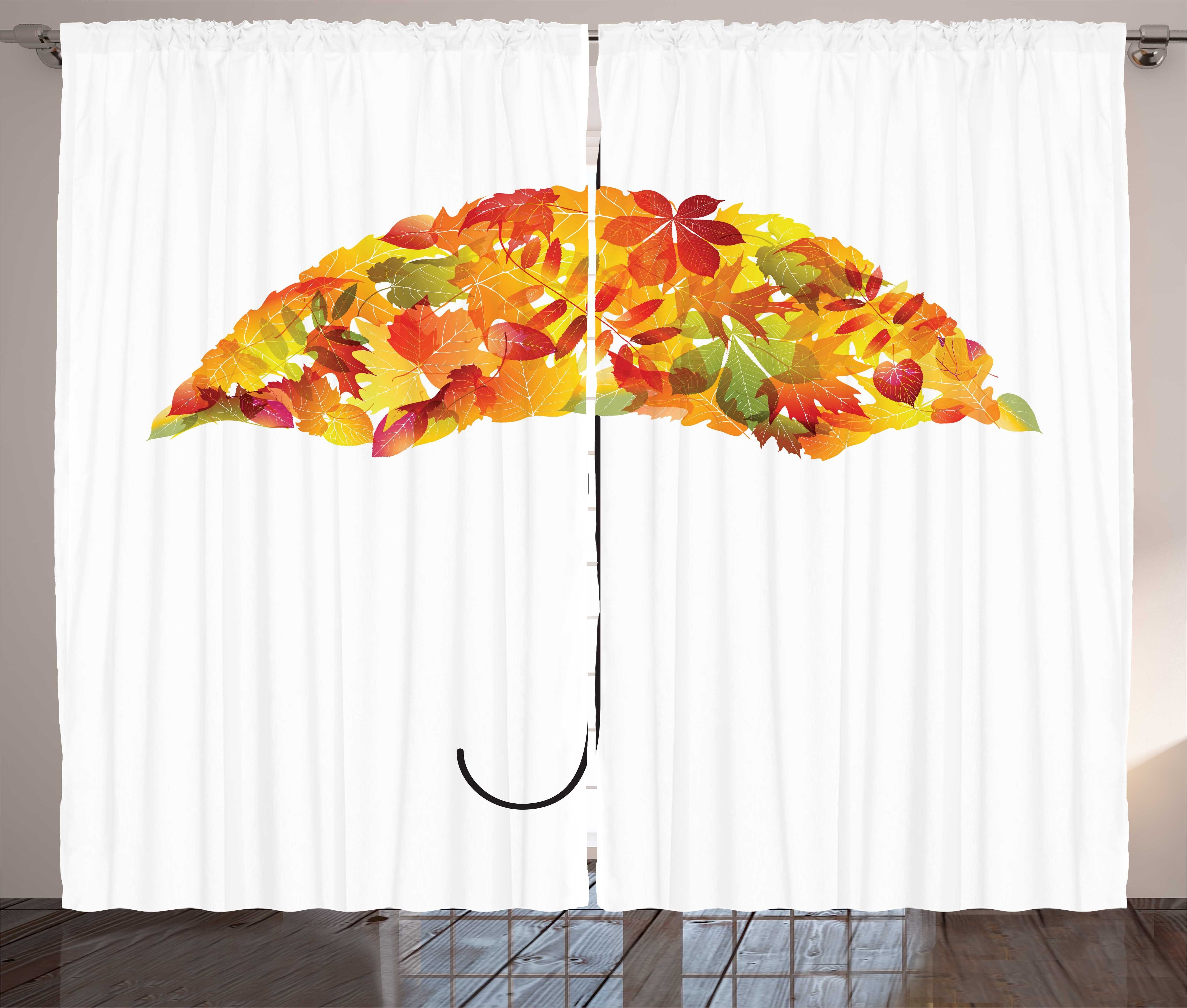 Gardine Schlafzimmer Kräuselband Vorhang mit Schlaufen und Haken, Abakuhaus, Fallen Zusammenfassung Regenschirm Herbstblätter