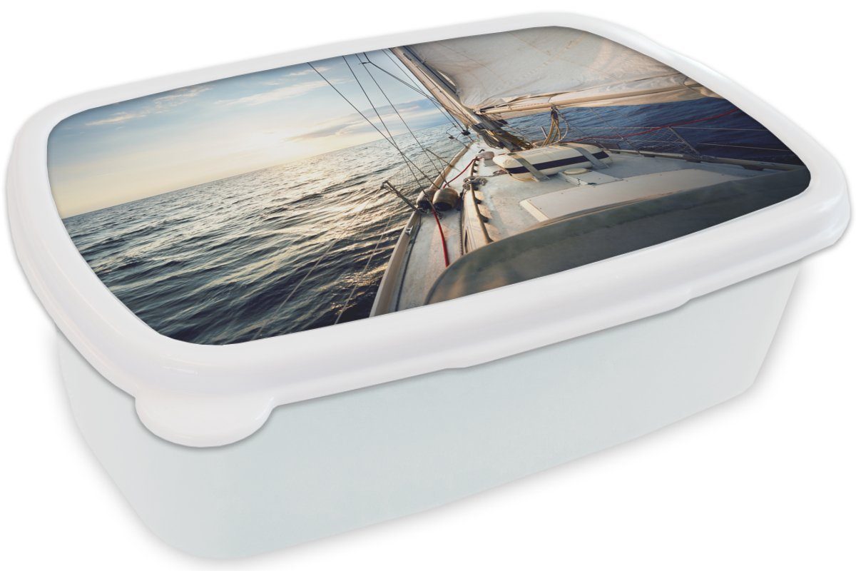 Erwachsene, Lunchbox Segelboot Meer Jungs für Kunststoff, Brotdose, und Kinder (2-tlg), Brotbox - MuchoWow Sonne, - Mädchen für weiß und