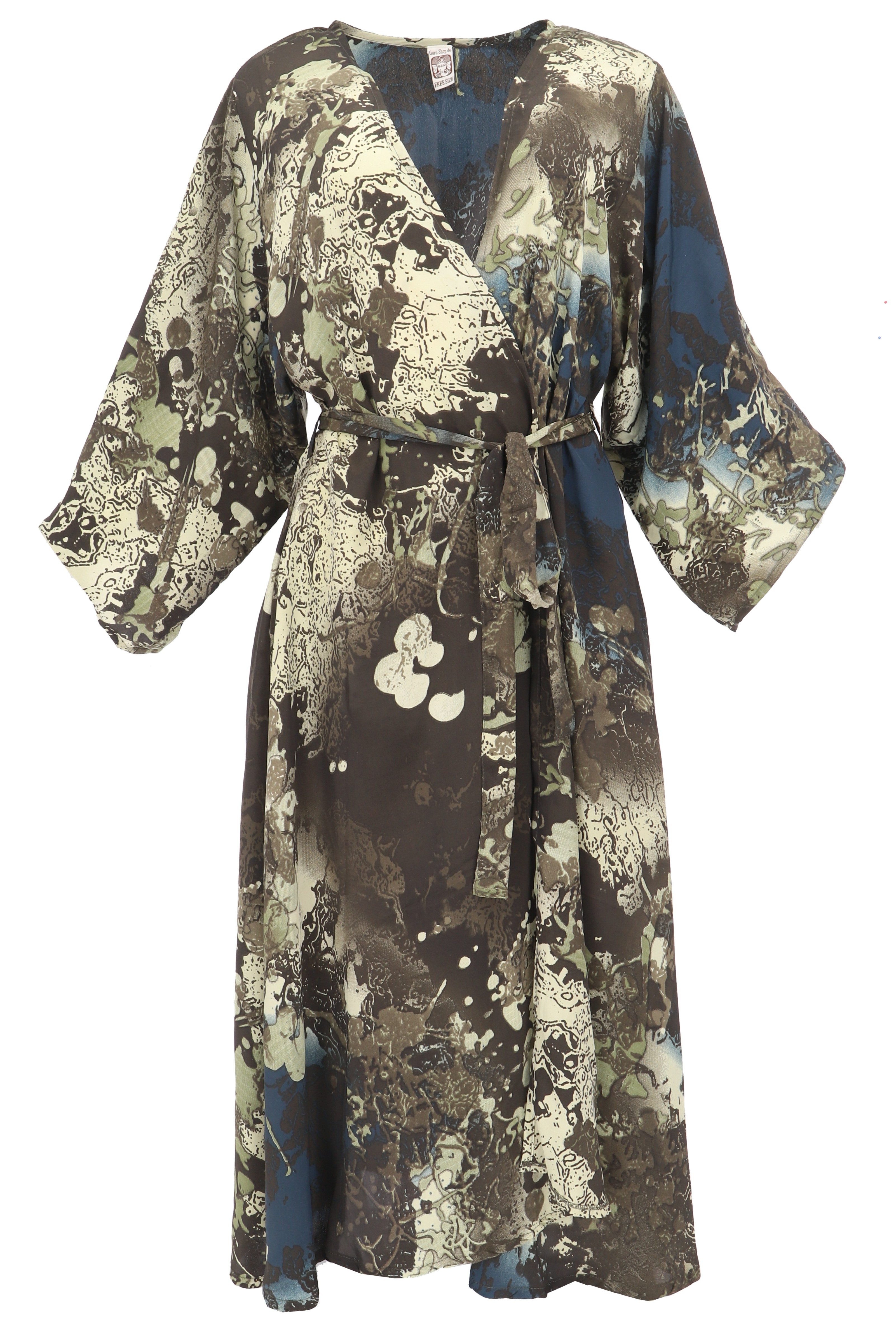 Guru-Shop Kimono Kimonokleid, seidig glänzender Boho Kimono mit.., alternative Bekleidung