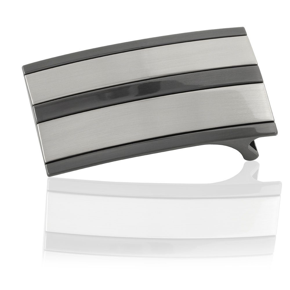FREDERIC HERMANO Gürtelschnalle 35mm Zink Schwarz - Buckle Stripe - 322607530020 Metall seidenmatt anthrazit Muster Austausch Schnalle für Gürtel