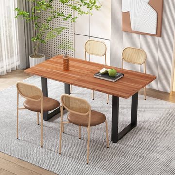 SEEZSSA Esstisch Industriestil,esstisch holz, Kaffee-Freizeittisch 140x70cm (Esszimmerestuhl), ausziehbarer Tisch Küchenstuhl aus Hochwertigem Holz und Stahl