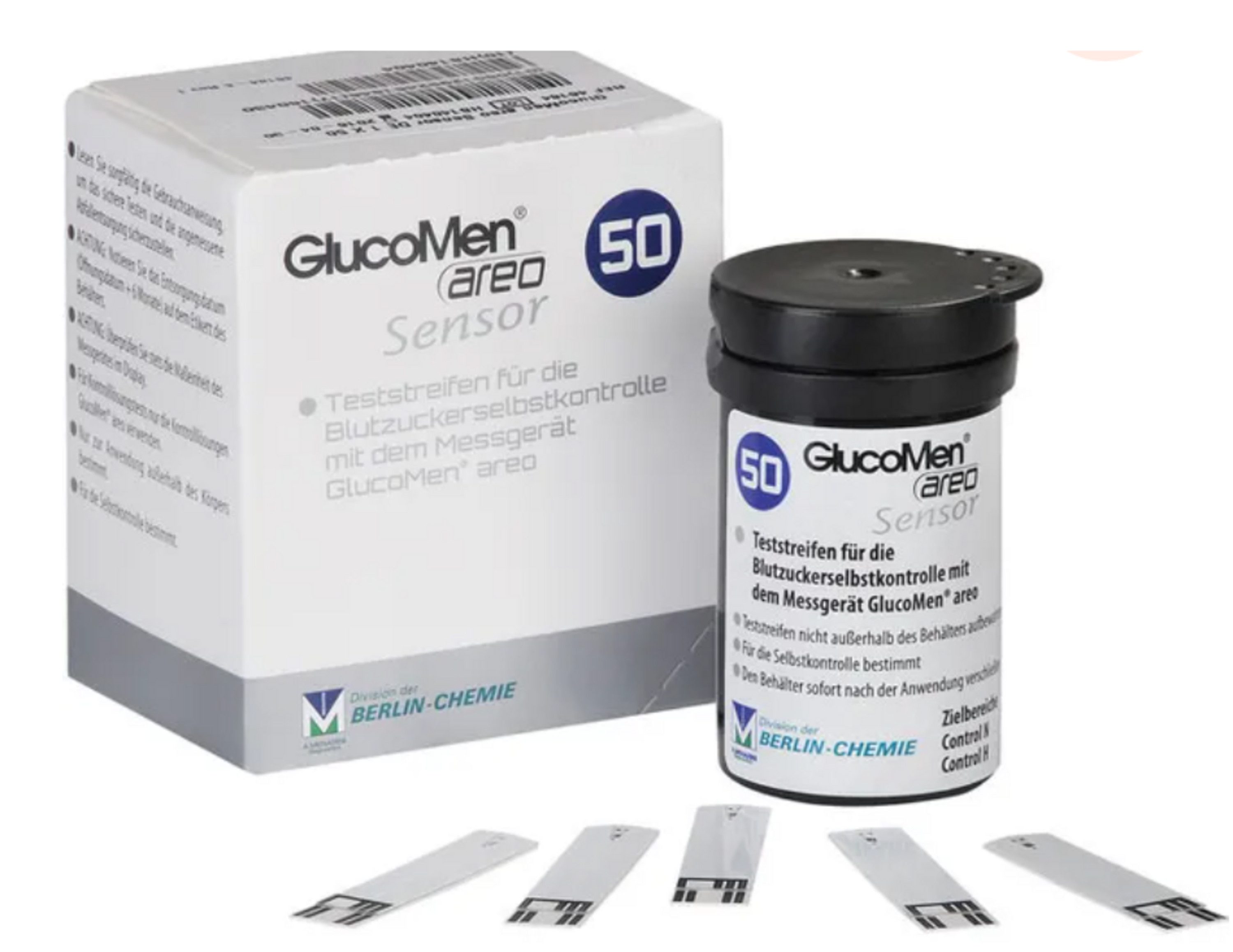 GlucoMen Blutzucker-Teststreifen GlucoMen areo Sensor Teststreifen, Spar-Set 50-St., Diabeteskontrolle