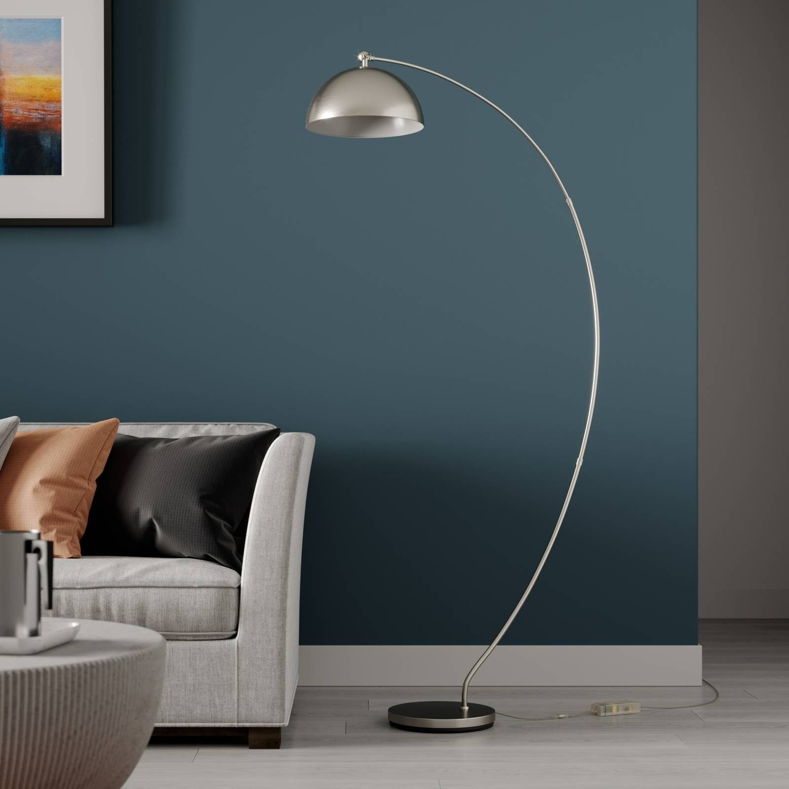 Lindby Bogenlampe Zara, dimmbar, LED-Lampen, warmweiß, Modern, Eisen,  Aluminium, nickel matt, 1 flammig, inkl.