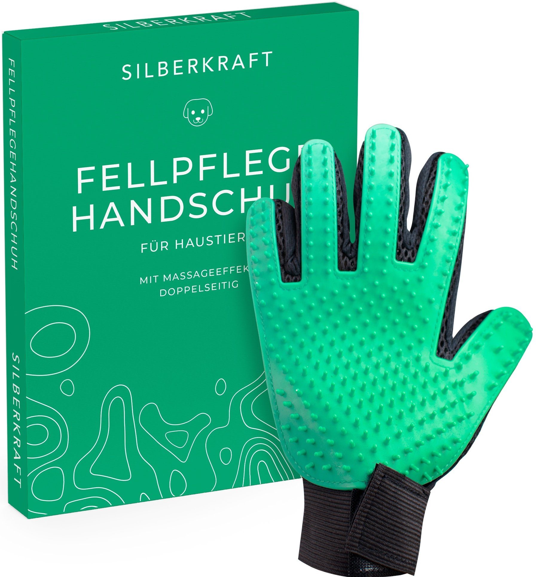 Silberkraft Fellpflegehandschuh für Hund, Katze, Pferd, Kaninchen und anderen Haustieren, (1-tlg), Schonende Pflege dank 256 Noppen - Massageeffekt - Einheitsgröße