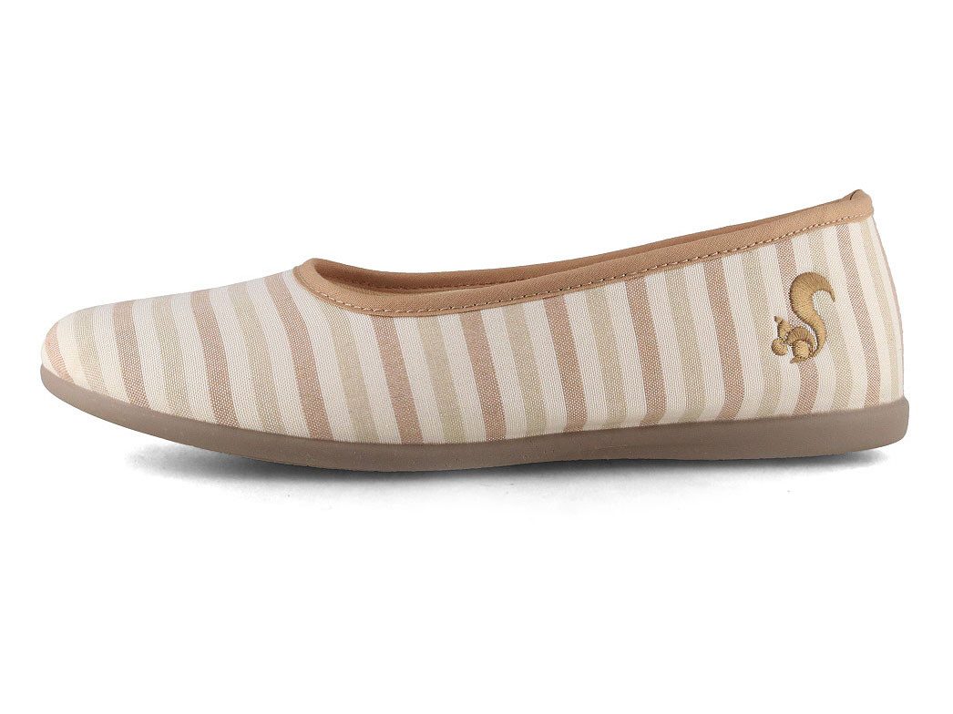 thies Pyjama Baumwoll Ballerina, beige stripe Hausschuh