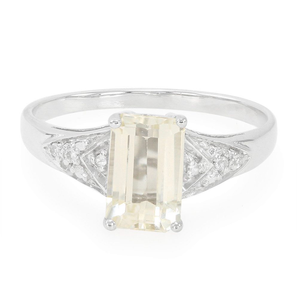 Silberring Kanariengelber Kunzit Ring, 1,04 ct, 925 Sterling Silber, Zirkone