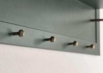 Furn.Design Garderobenpaneel Forres (Wandgarderobe in Landhaus grün, 109 x 40 cm), Metall-Kleiderstange Messing Antik