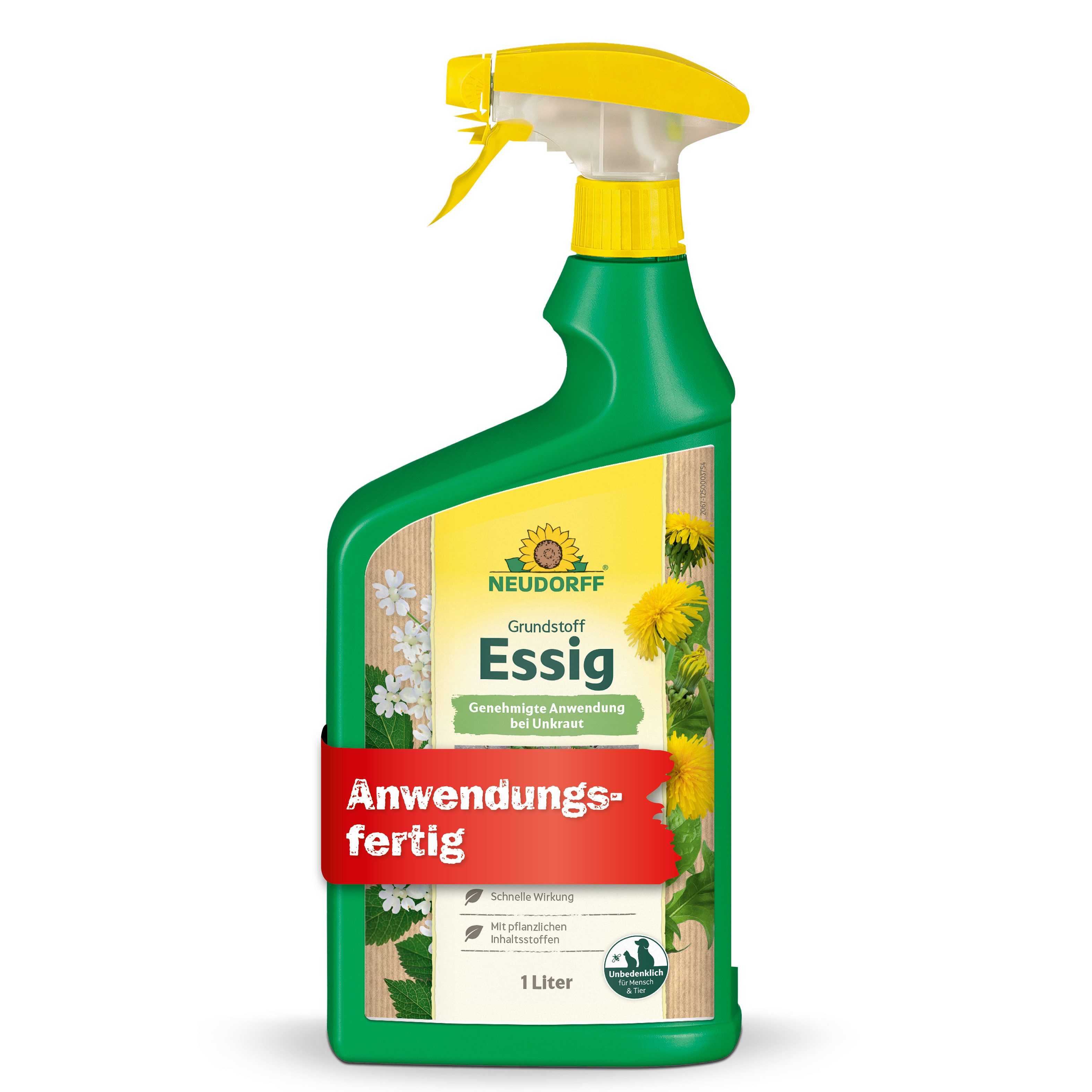 Neudorff Unkrautbekämpfungsmittel Neudorff Grundstoff Essig AF 1L für 100m², 1 St., Für bis zu 100 m² bei Einzelpflanzenbehandlung, Essig-Lösung gegen Unkraut auf Wegen & Terrassen, Schnelle Wirkung gegen Unkraut auf Wegen & Terrassen