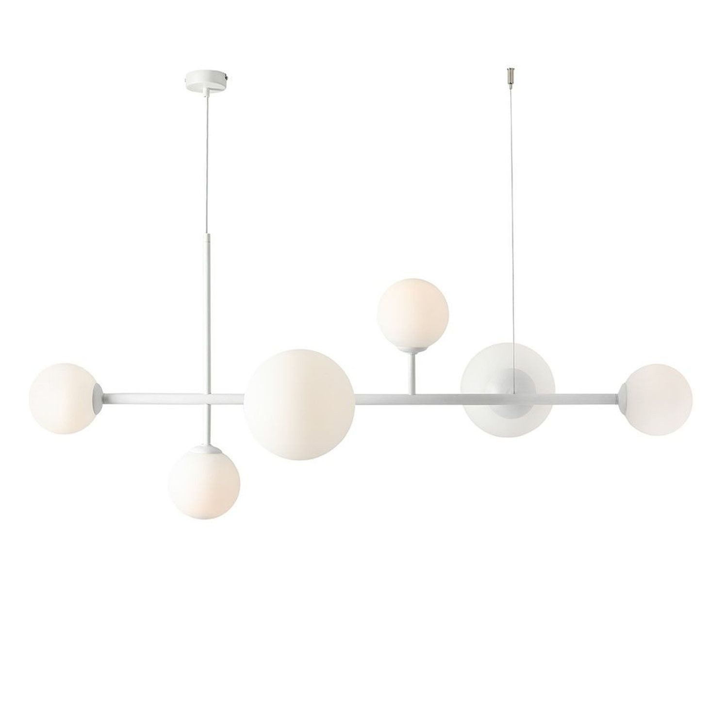Licht-Erlebnisse Pendelleuchte RINEO, ohne Leuchtmittel, Metall Glas E14 H: max. 110 cm Weiß 4-flammig Kugelschirm Modern