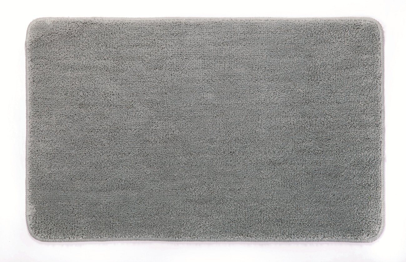 spirella Badematte ROSARIO, rechteckig, Höhe: 12 mm, Badteppich Velours, 100% Polyester Microfaser, Anti-Rutsch Beschichtung, für Fussbodenheizung geeignet, waschbar 30°, schnelltrocknend, 50 x 80 cm, grau