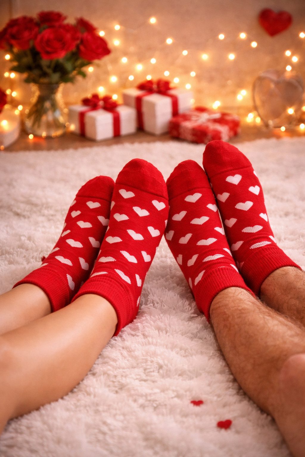 Martinex Thermosocken Socken Frottee socks Strümpfe mit Herzen in Rot Schwarz unisex (für Damen, Herren, Kinder, unisex, 1 Paar Söckchen) warm, weich, für Velentinstag, 35 36 37 38 39 40 41 42