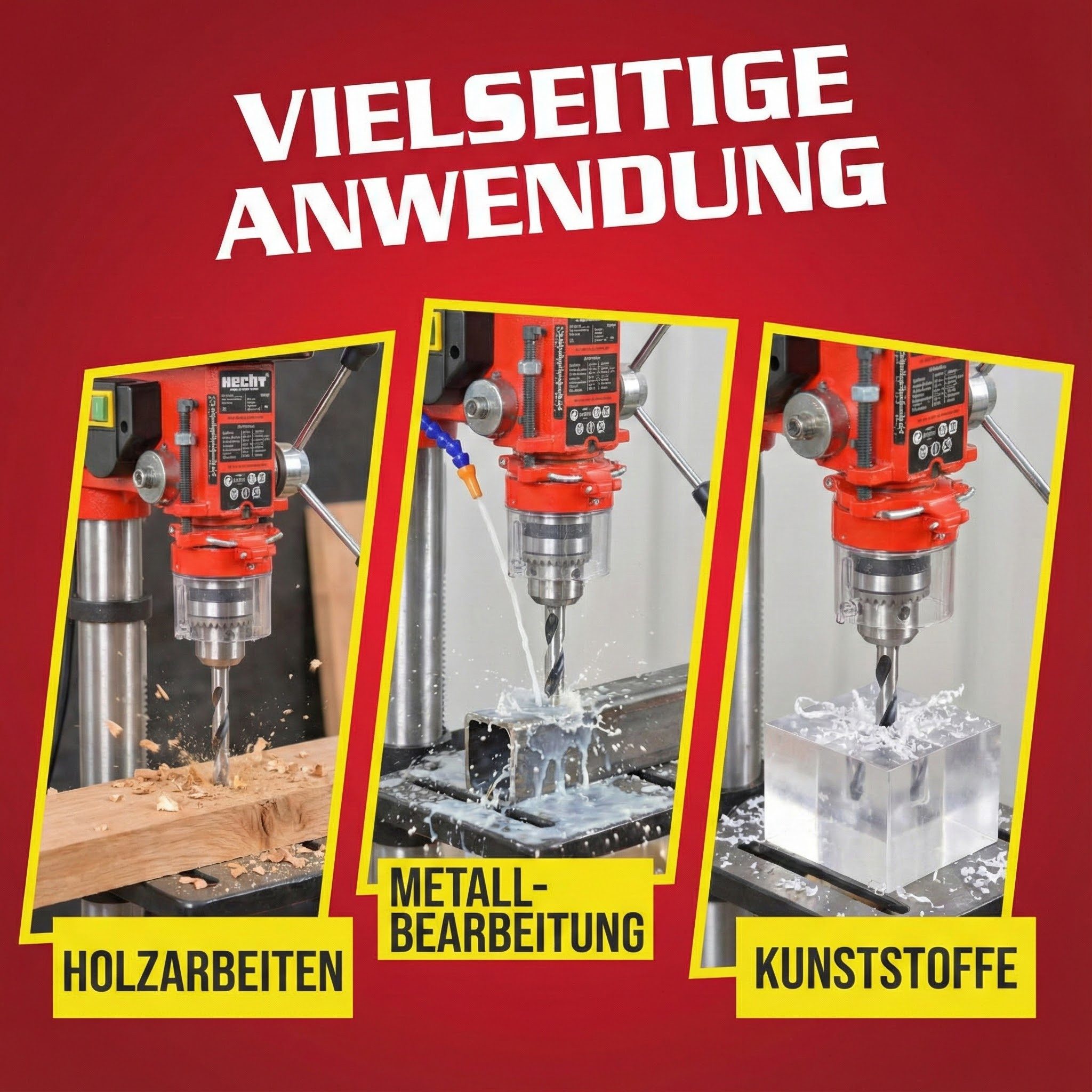 Hecht Tischbohrmaschine 1063 Profi-Modell Standbohrmaschine, 230 V, max. 2700 U/min, 60 mm Säulendurchmesser, 600 W