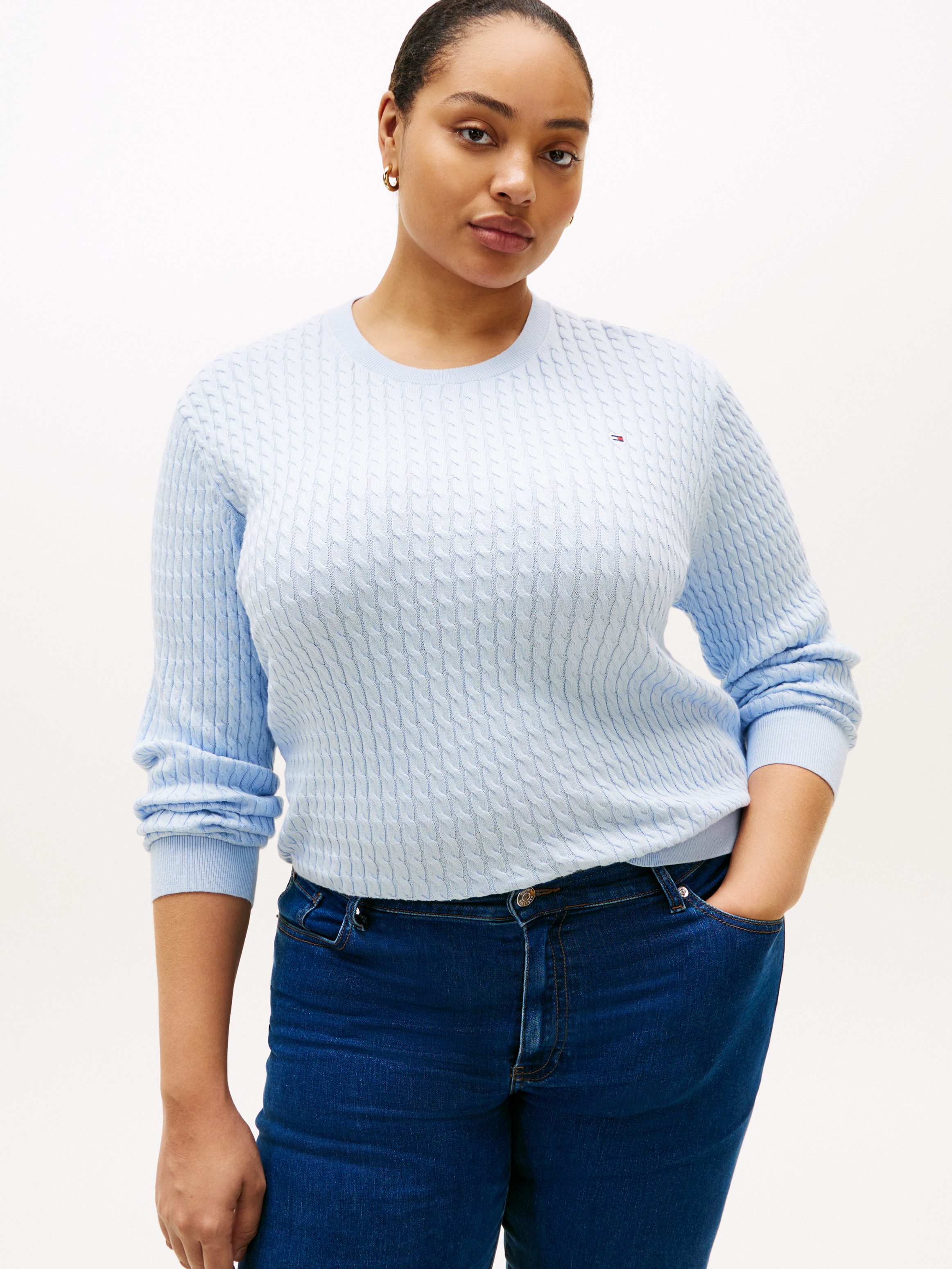 Tommy Hilfiger Curve Rundhalspullover CRV CO CABLE FINE GG CNK SWEATER in großen Größen, mit Zopfmuster