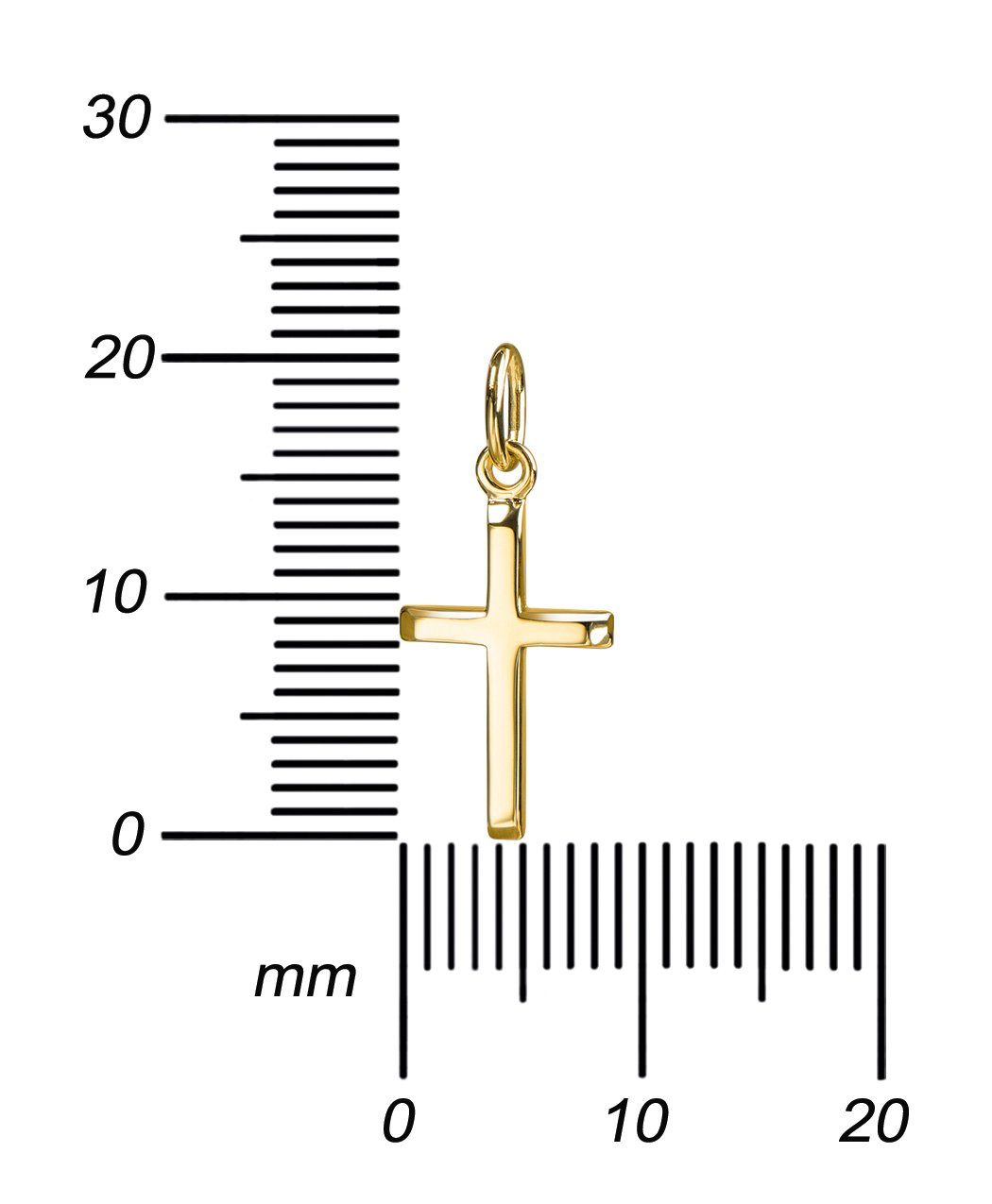 JEVELION Kreuzkette Kreuzanhänger 333 Gold - Made in Germany (Goldkreuz, für Damen und Kinder), Mit Kette vergoldet- Länge wählbar 36 - 70 cm oder ohne Kette.