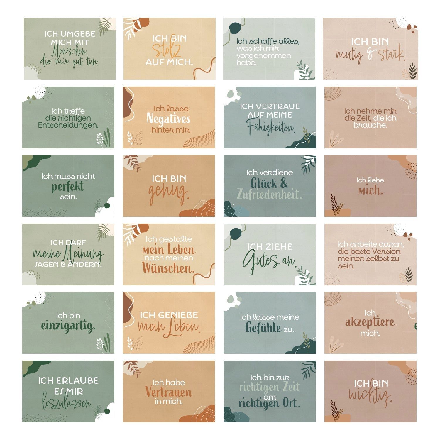 Logbuch-Verlag Dekofigur 24 Affirmationskarten für Erwachsene positives Mindset boho pastell