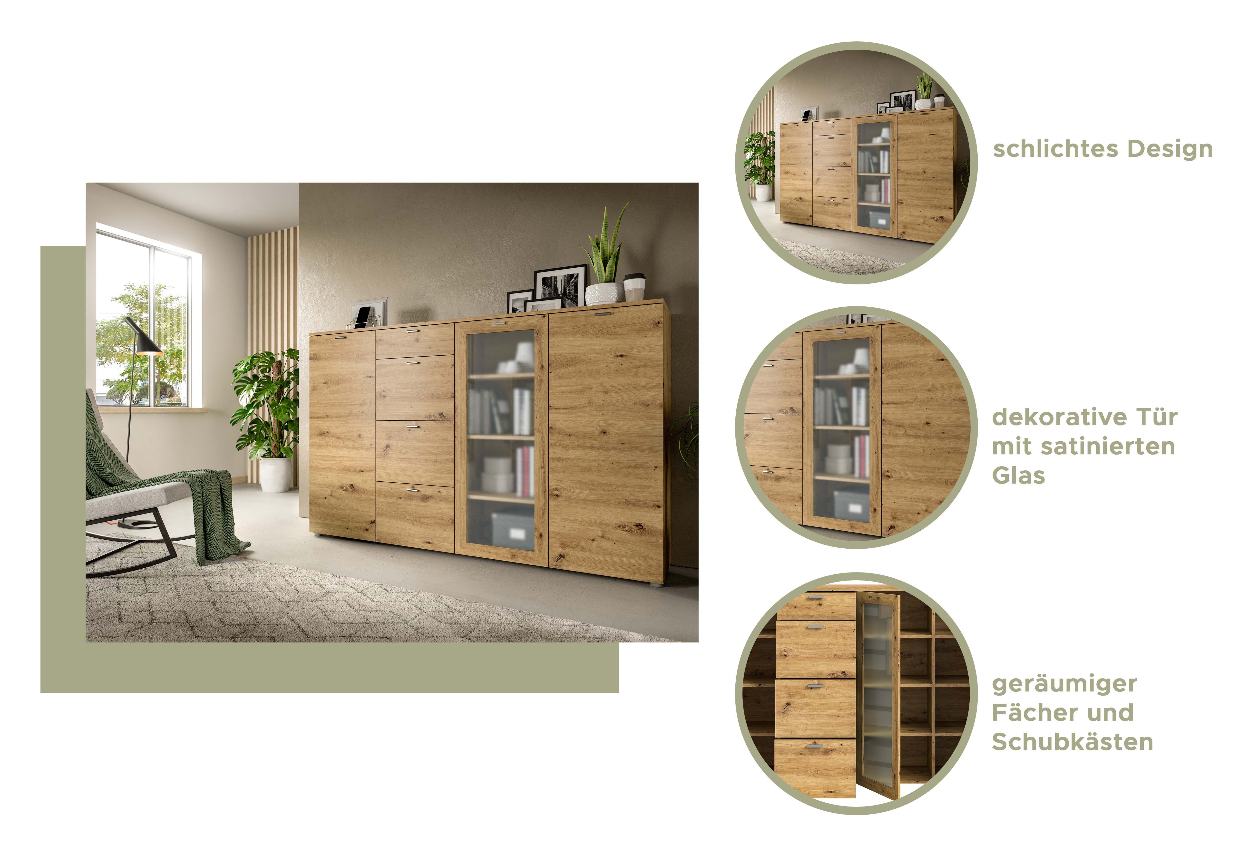 INOSIGN Highboard Onex, Breite 135 cm, mit Glastür, vielseitig einsetzbar, in verschiedenen Farben, Kommode, Schrank, Anrichte
