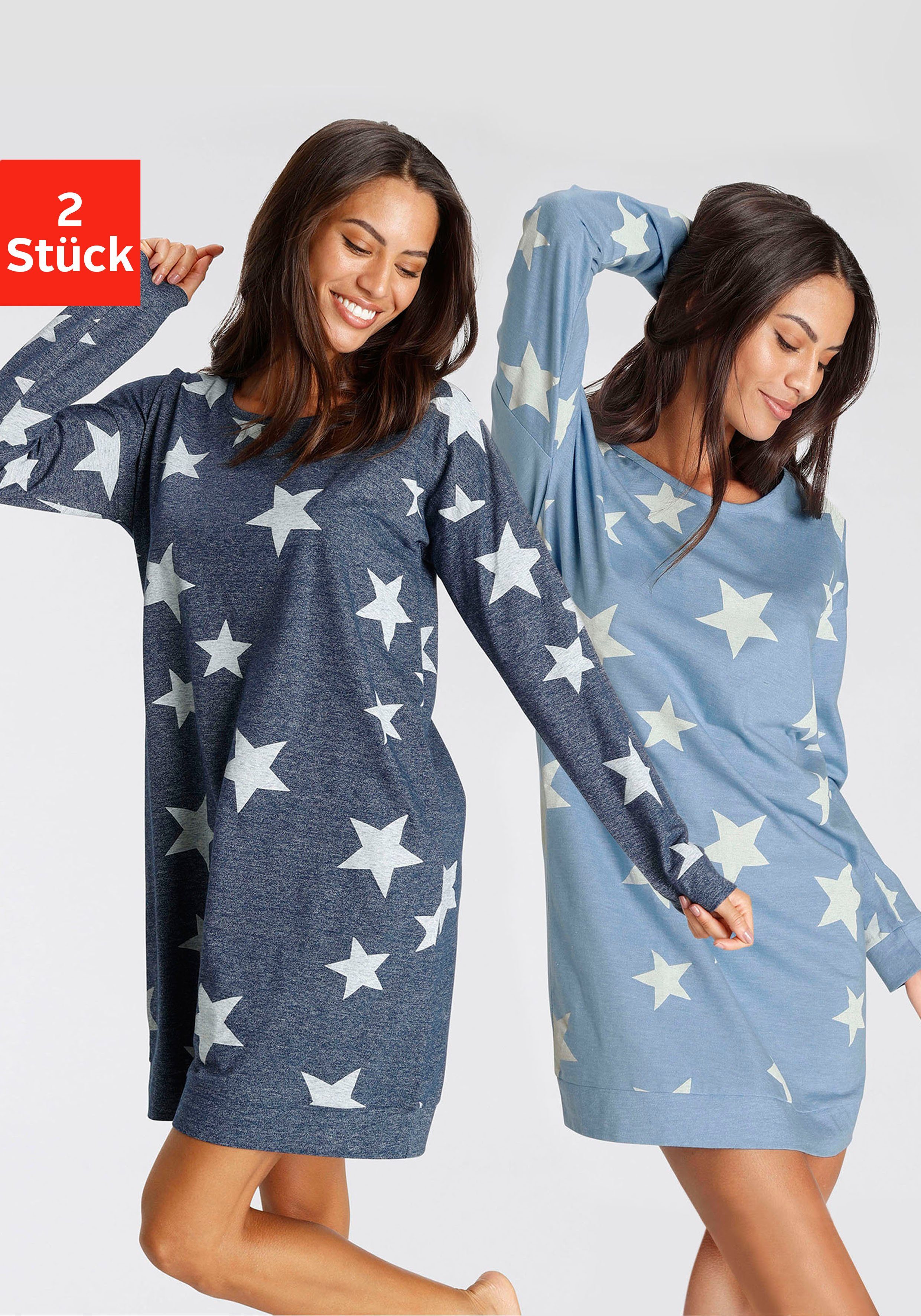 Vivance Dreams Sleepshirt (2er Pack) mit Sterne-Druck günstig online kaufen