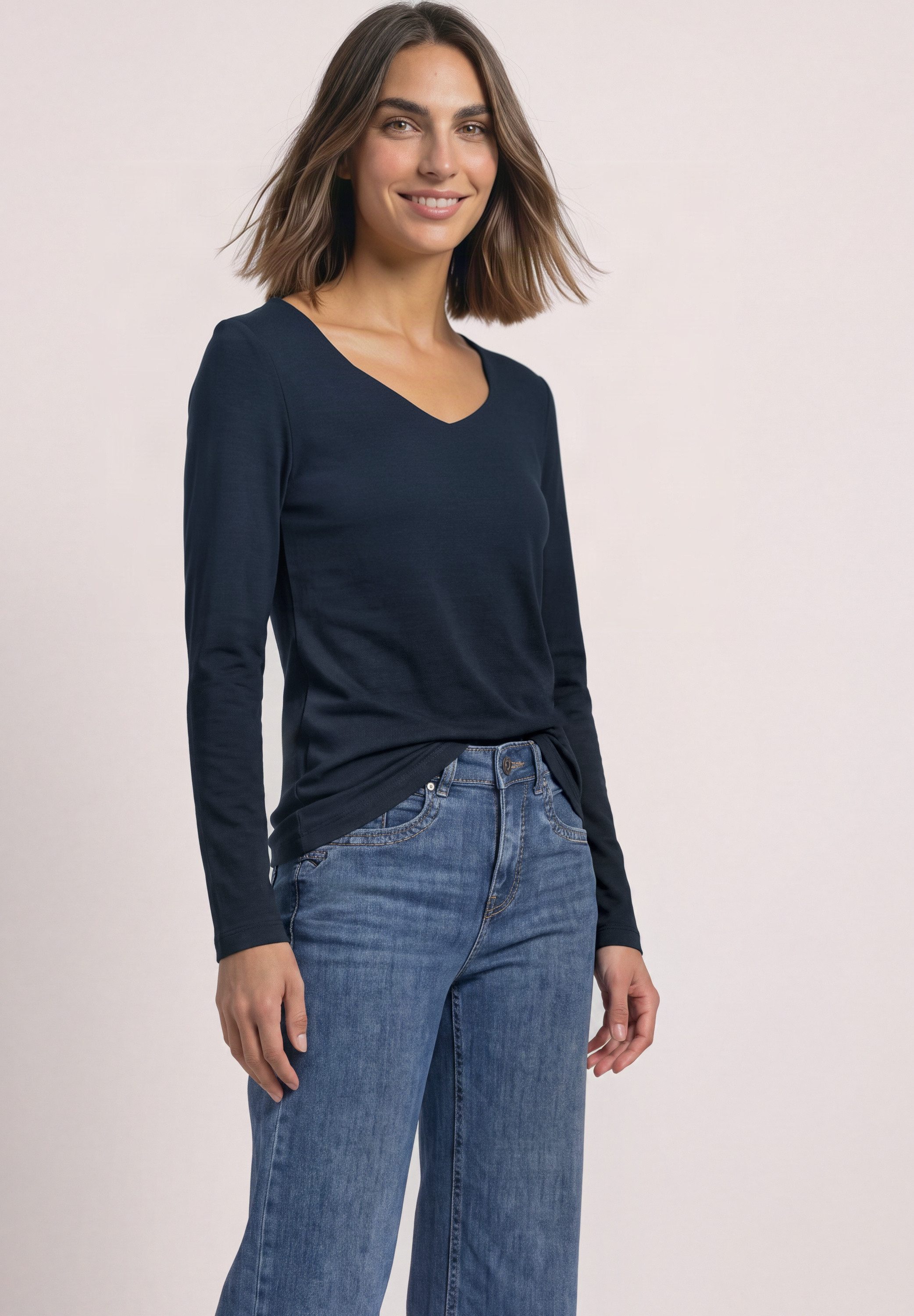 STREET ONE Langarmshirt in Unifarbe