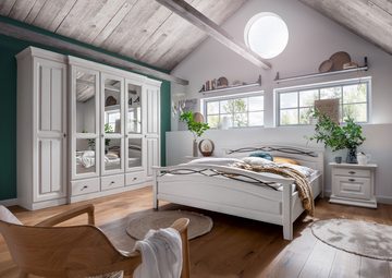 Woodroom Schlafzimmer-Set Esch, Kiefer massiv weiß gewachst 180x200 cm