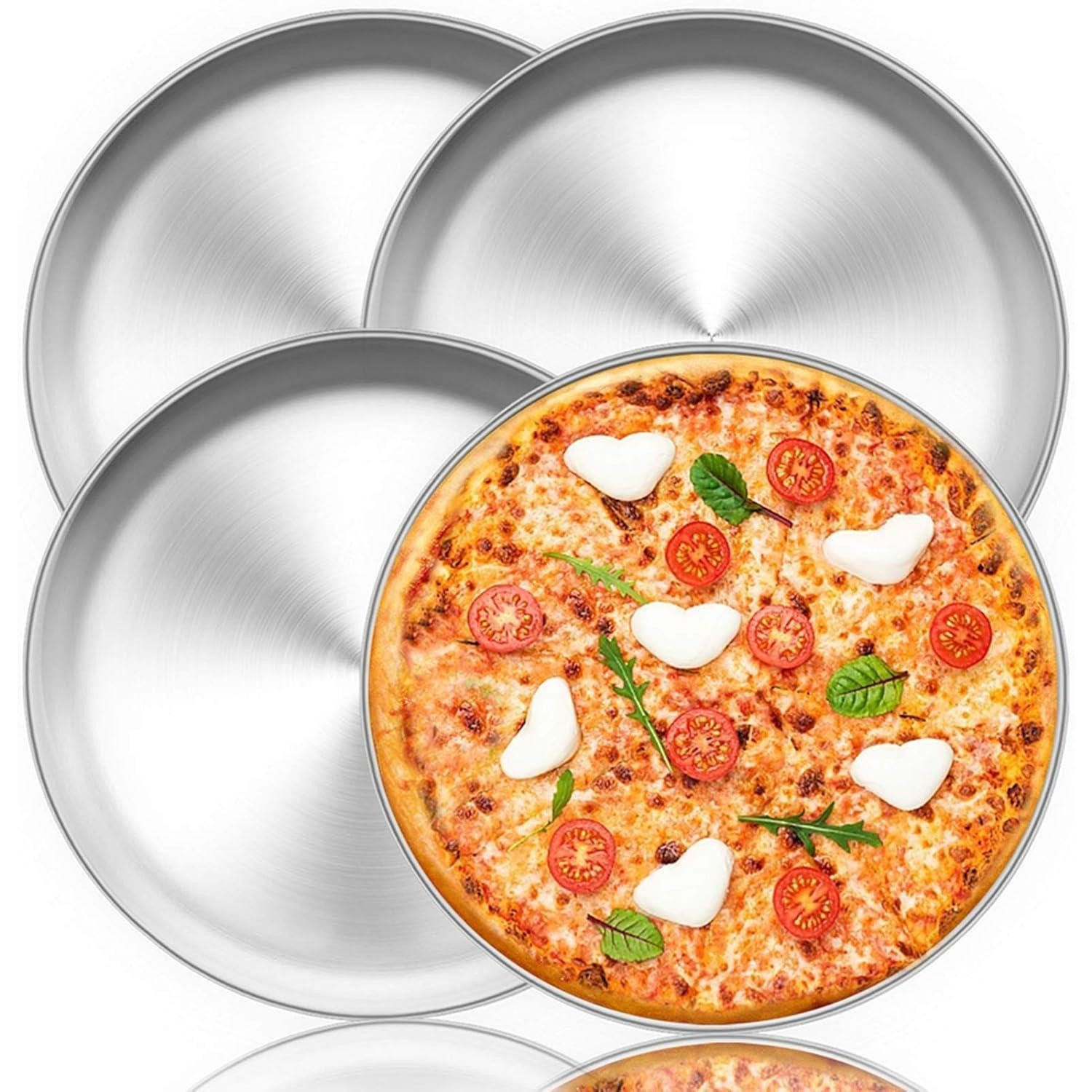 LuxusKollektion Pizzablech Pizzablech 4er-Set Edelstahl 29 cm Rund Pizza Backblech Ofen - Gesund