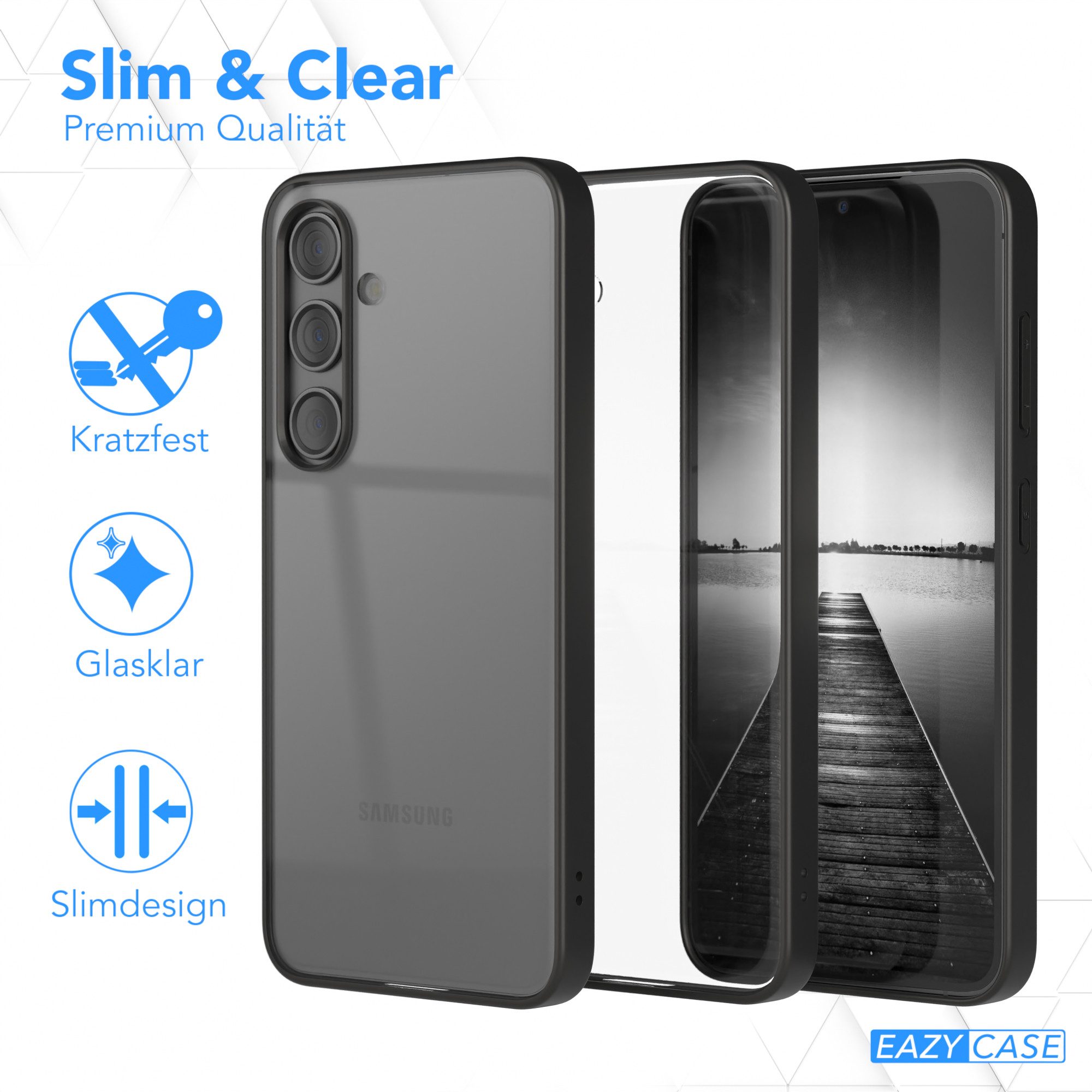 EAZY CASE Handyhülle Bumper Case für Samsung Galaxy S24 6,2 Zoll, Hülle Durchsichtig kratzfest Back Cover mit Displayschutz Schwarz – Bild 5 von 5