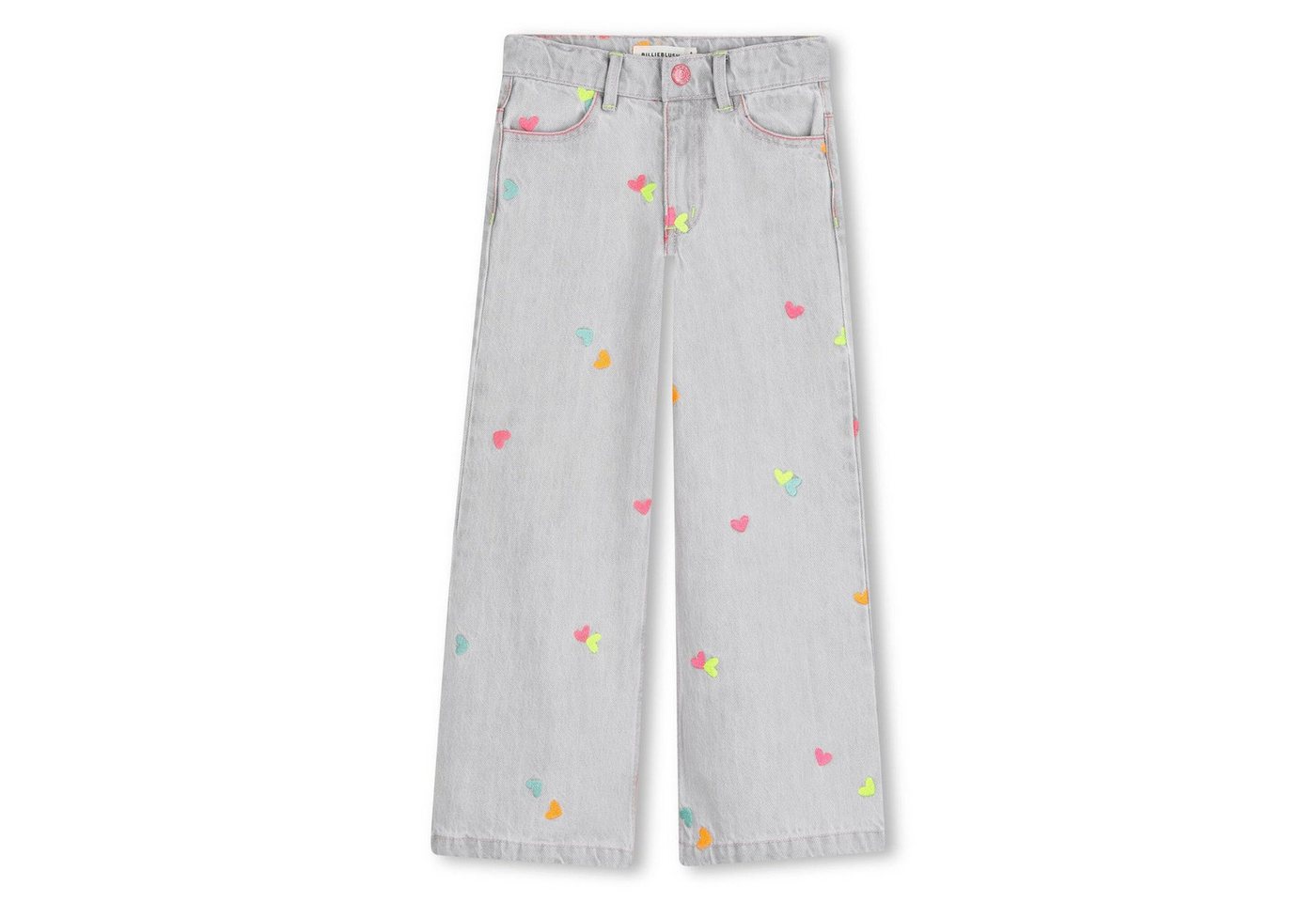 Billieblush Bequeme Jeans BILLIEBLUSH „Janim“ Jeanshose – graues Denim mit bunten Herzstickereie