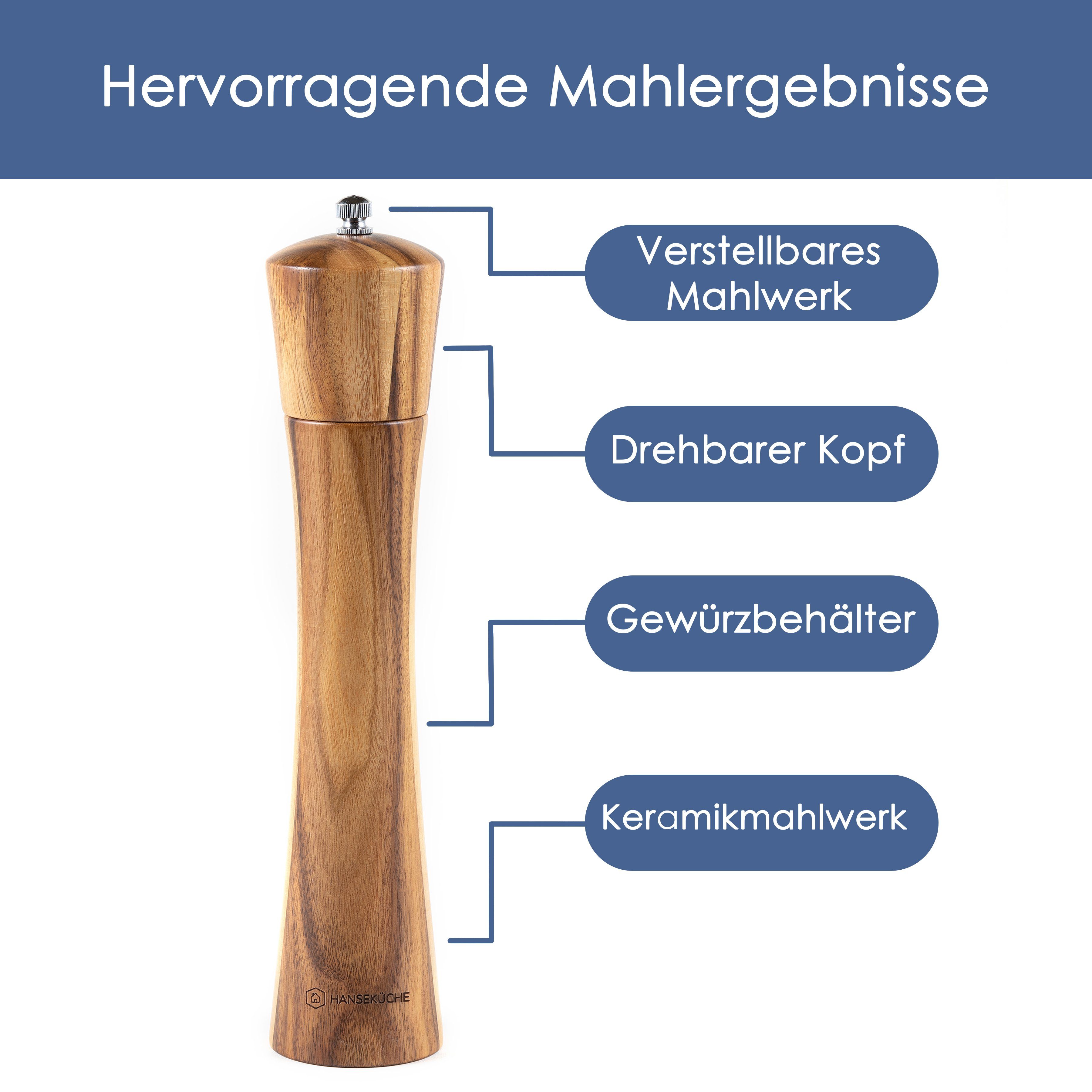 Hanseküche Salz-/Pfeffermühle Salz und Pfeffermühle (25cm) mit Keramikmahlwerk manuell, (1 Stück), Modernes Design, Robust und Langlebig