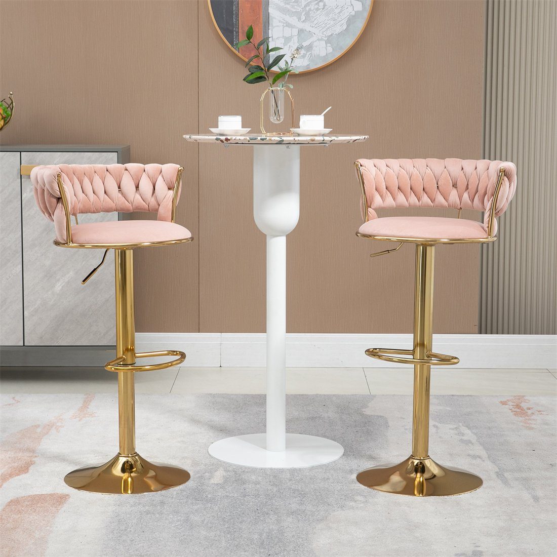 DÖRÖY Drehstuhl Drehbarer 2er Verstellbare Stühle für Esszimmer,Rosa Barhocker Set
