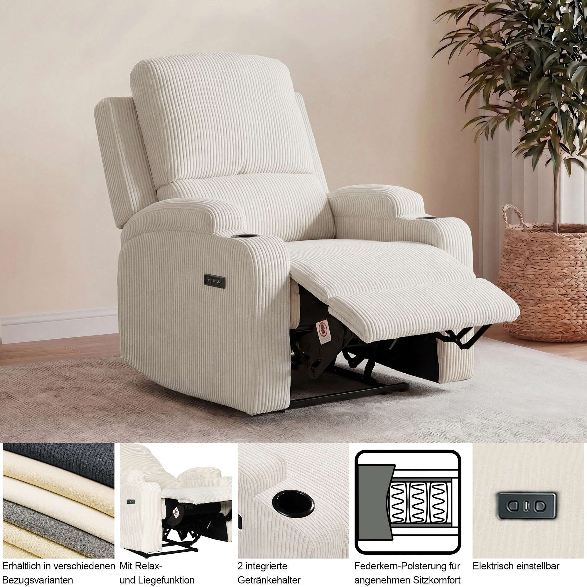OTTO home Relaxsessel NAPORI Lederoptik, Kinosessel, Multimedia-Sessel, TV-Sessel mit manueller u elektrischer Relaxfunktion u. Getränkehalter – Bild 4 von 5