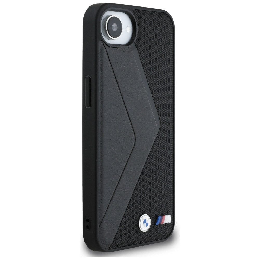 BMW Handyhülle iPhone 16e Kunstleder schwarz MagSafe kompatibel Logo Metall 6,1 Zoll, Kantenschutz – Bild 4 von 5