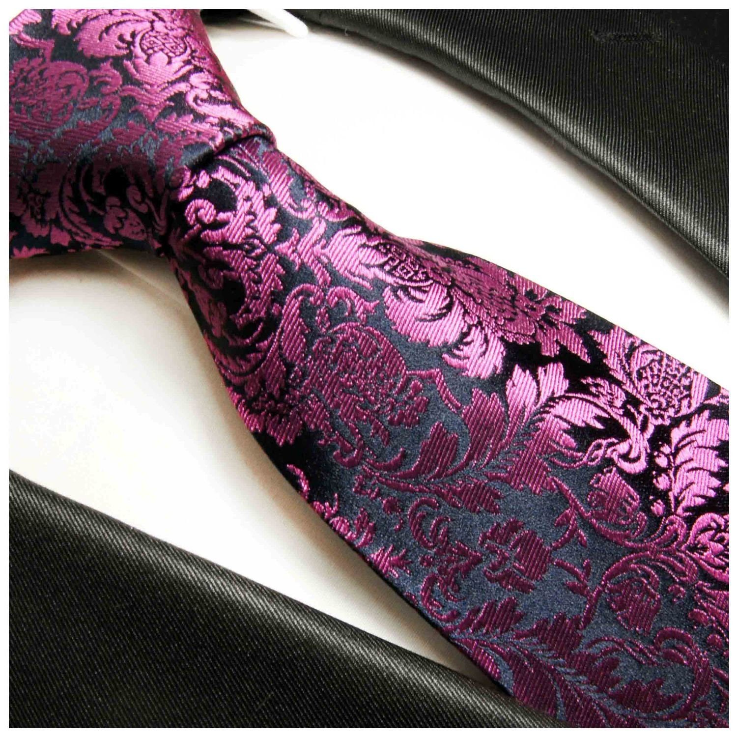 Paul Malone Krawatte Designer Seidenkrawatte Herren Schlips modern floral Breit (8cm), pink blau 688 – Bild 2 von 2
