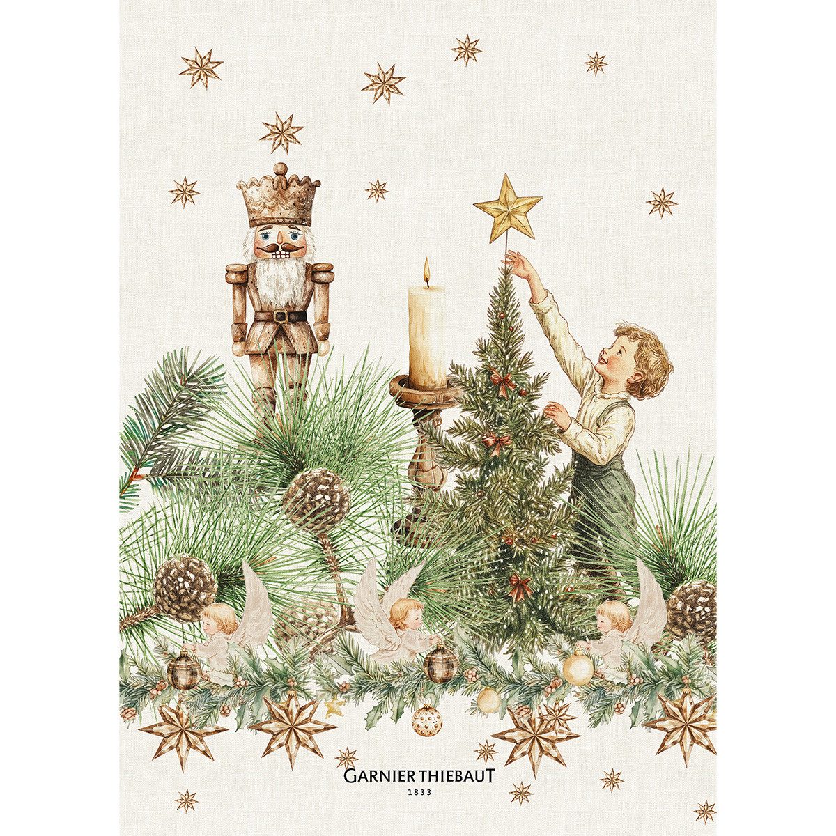 Garnier Thiebaut Geschirrtuch Geschirrtuch Noel vintage dore 50x70 cm, (1-tlg., 1 x Geschirrtuch), bedruckt
