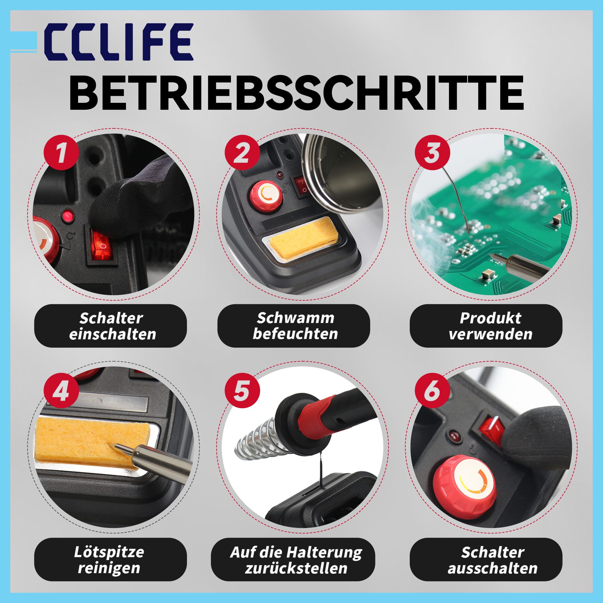 CCLIFE Lötpistole CCLIFE 48W Loetstation fuer Elektronik 100 500 Grad Regelbar Set