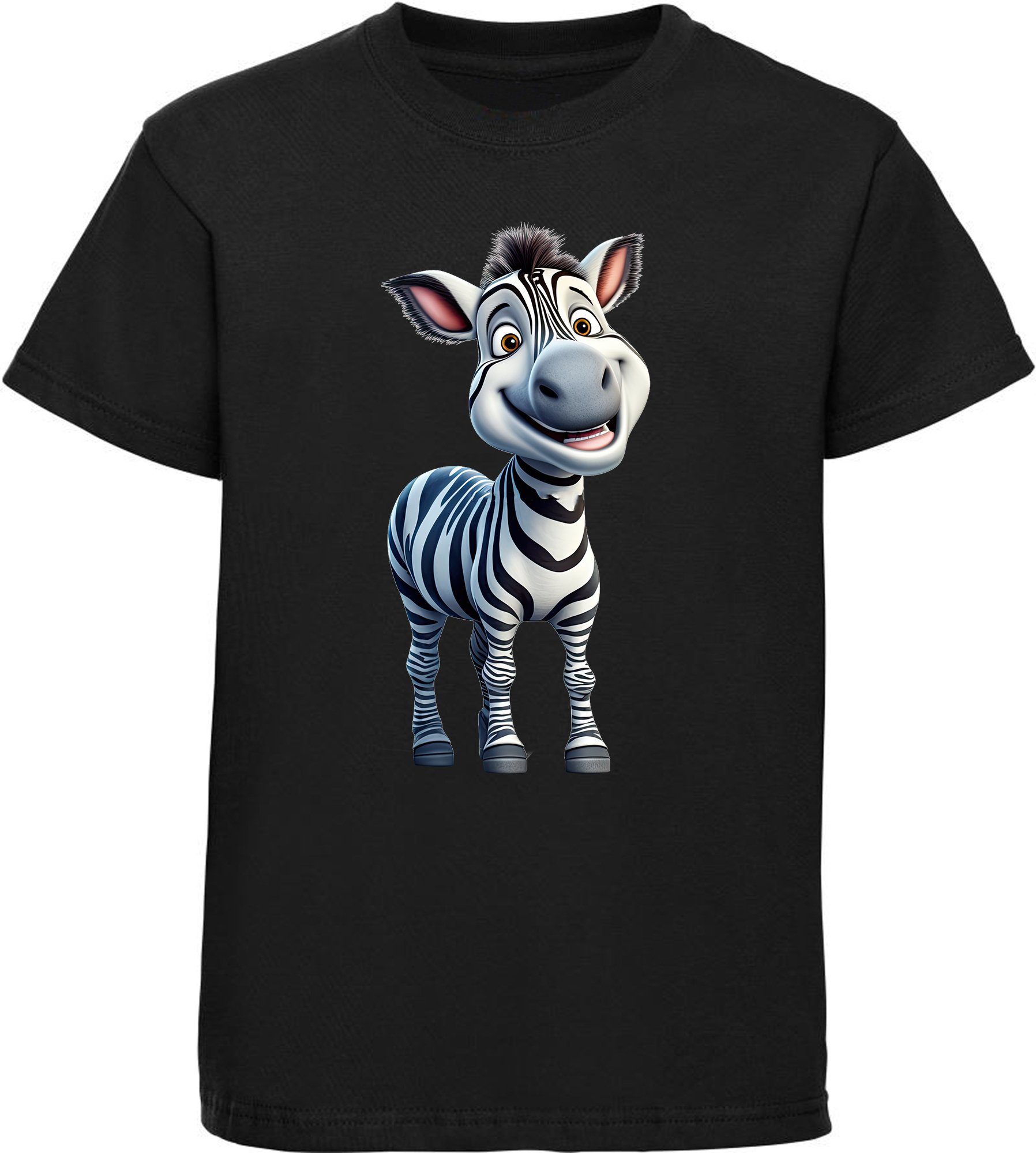 MyDesign24 T-Shirt Kinder Wildtier i280 Zebra schwarz Print Baumwollshirt Aufdruck, Baby mit Shirt bedruckt 