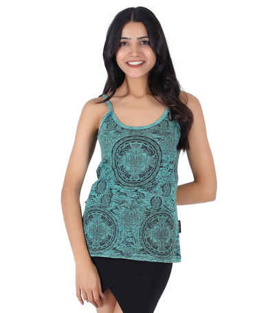 Guru-Shop T-Shirt Yoga Top Mandala, Boho stonewashTop, Goastyle.. Festival, Ethno Style, alternative Bekleidung