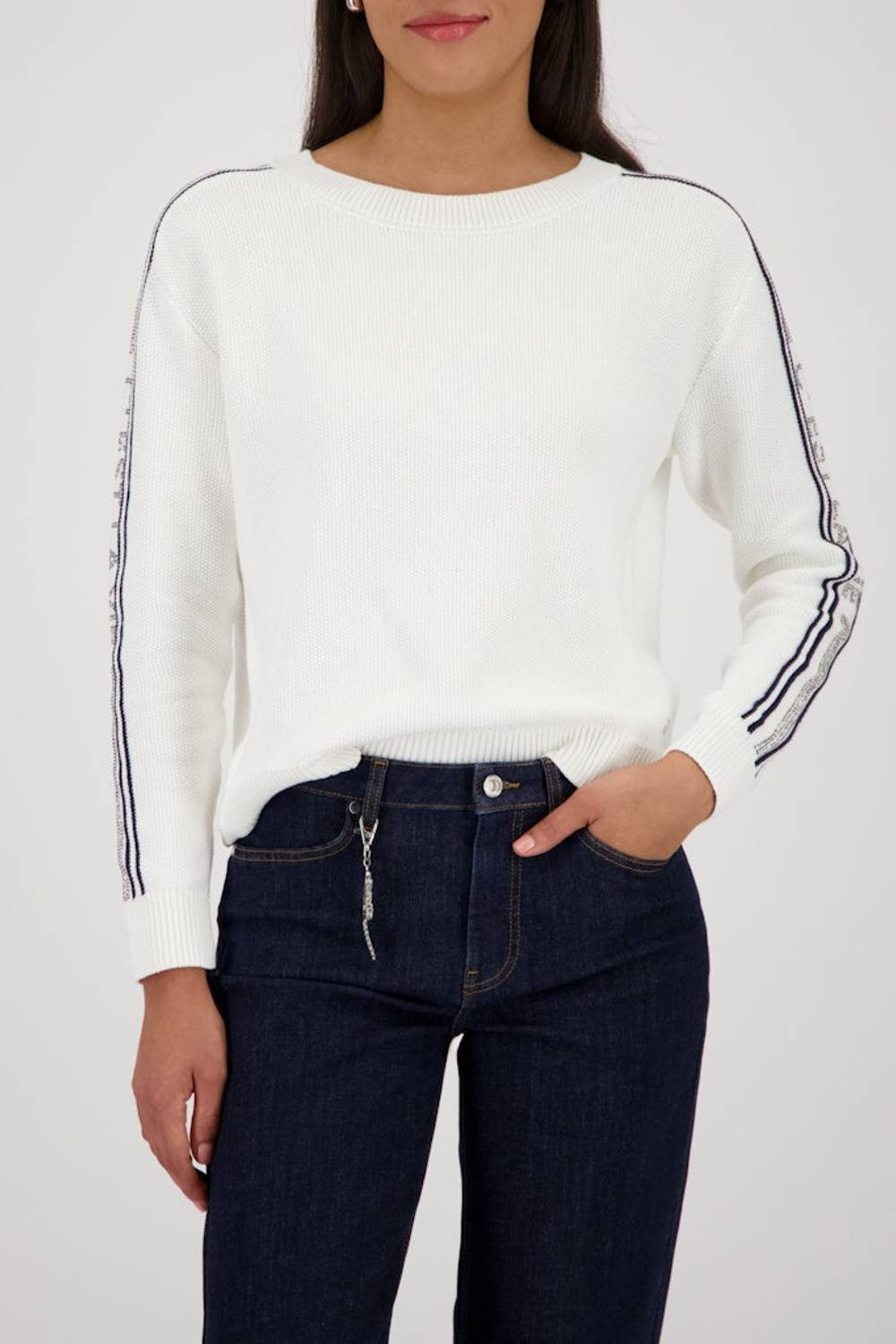 Monari Rundhalspullover 410385 Streifendetails günstig online kaufen