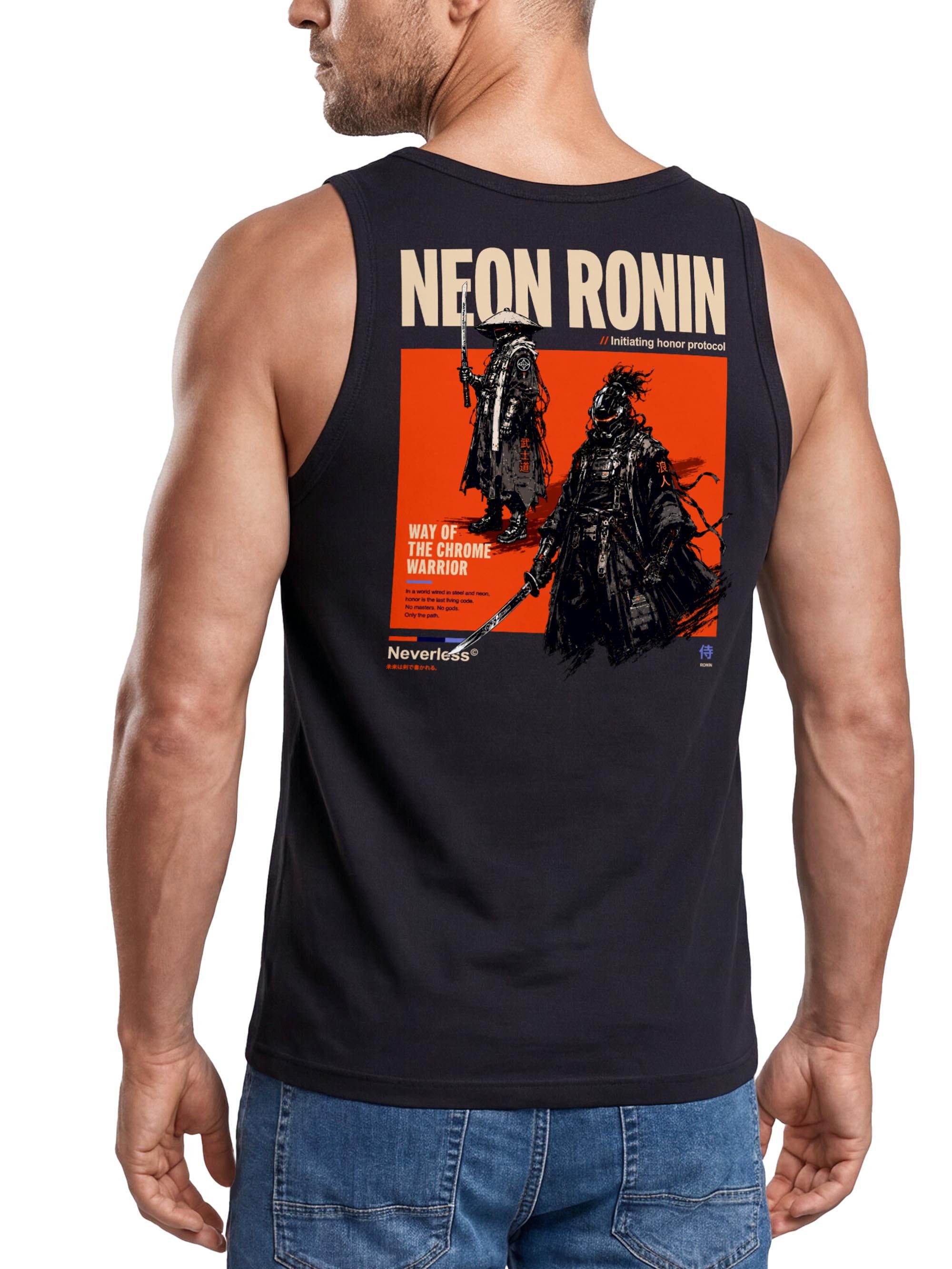 Neverless Tanktop Tanktop Herren mit Grafik-Print - Design Neon Ronin - Trägershirt mit Print