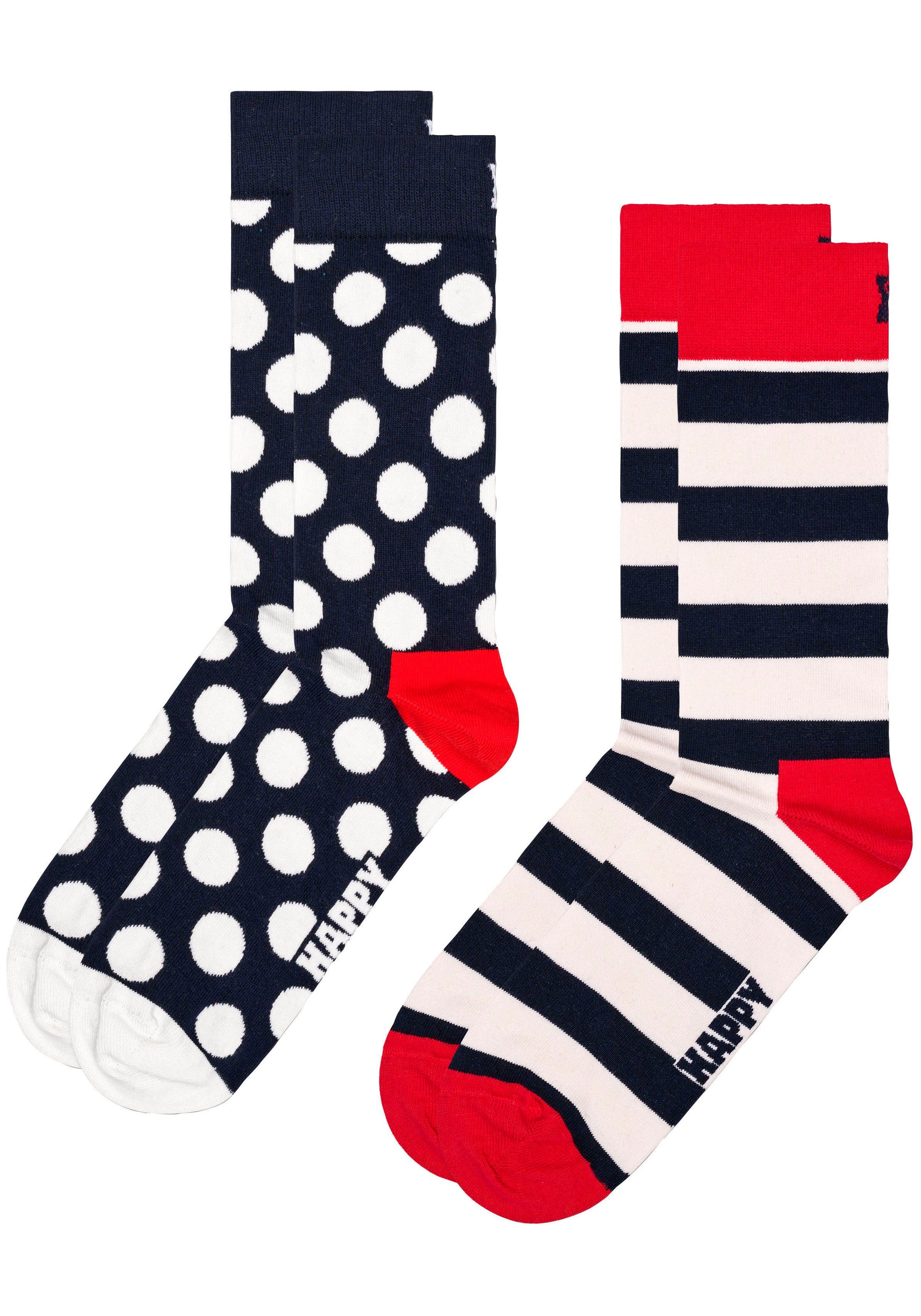 Socks (Packung, dark Stripes Socken Classic Big Happy white, & Dots Socks Dot blue, red 2-Paar)
