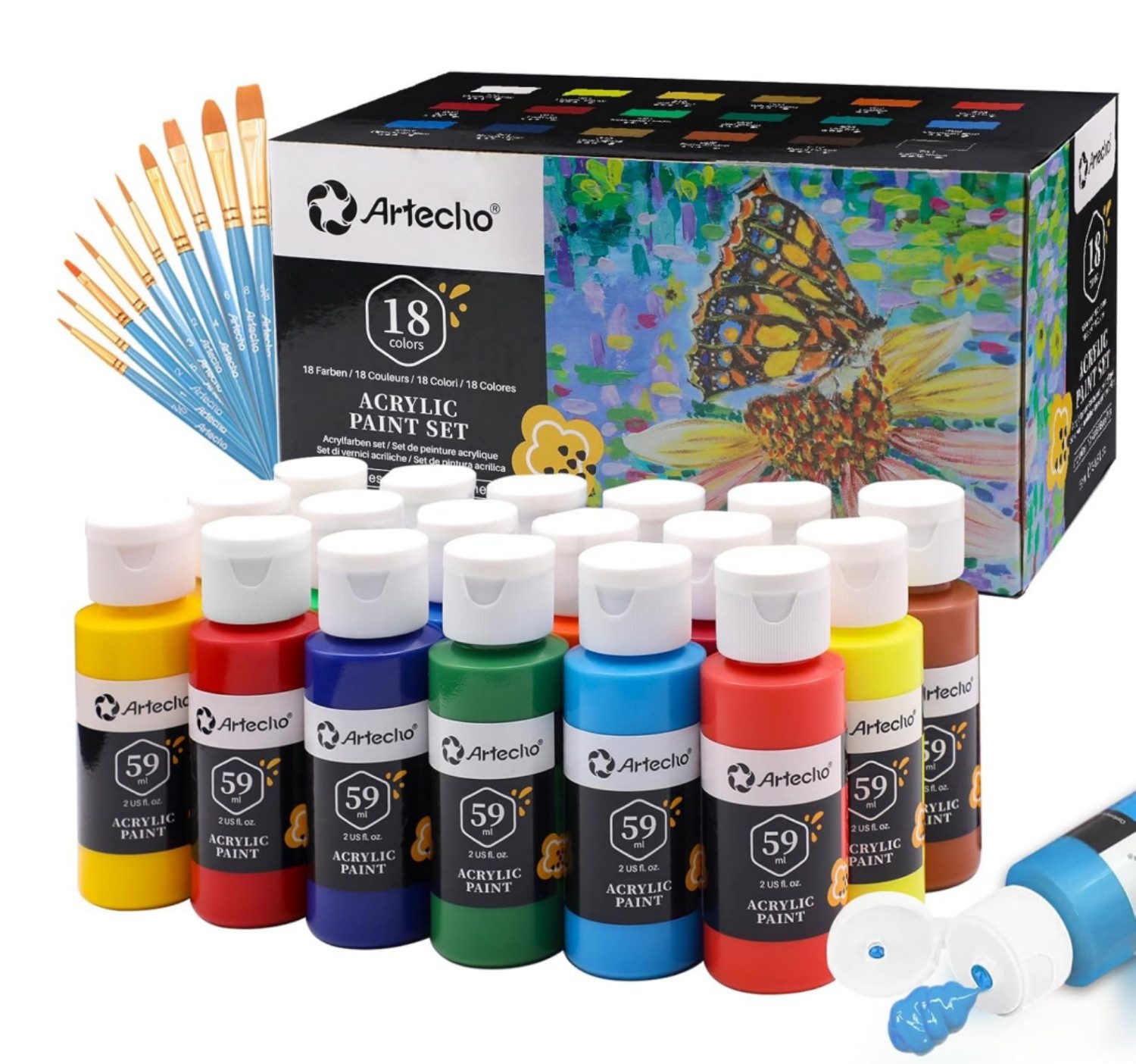 Artecho Acrylfarbe Künstler Set – 18/ 24/ 48 x 59ml Wasserfest Acrylfarben günstig online kaufen