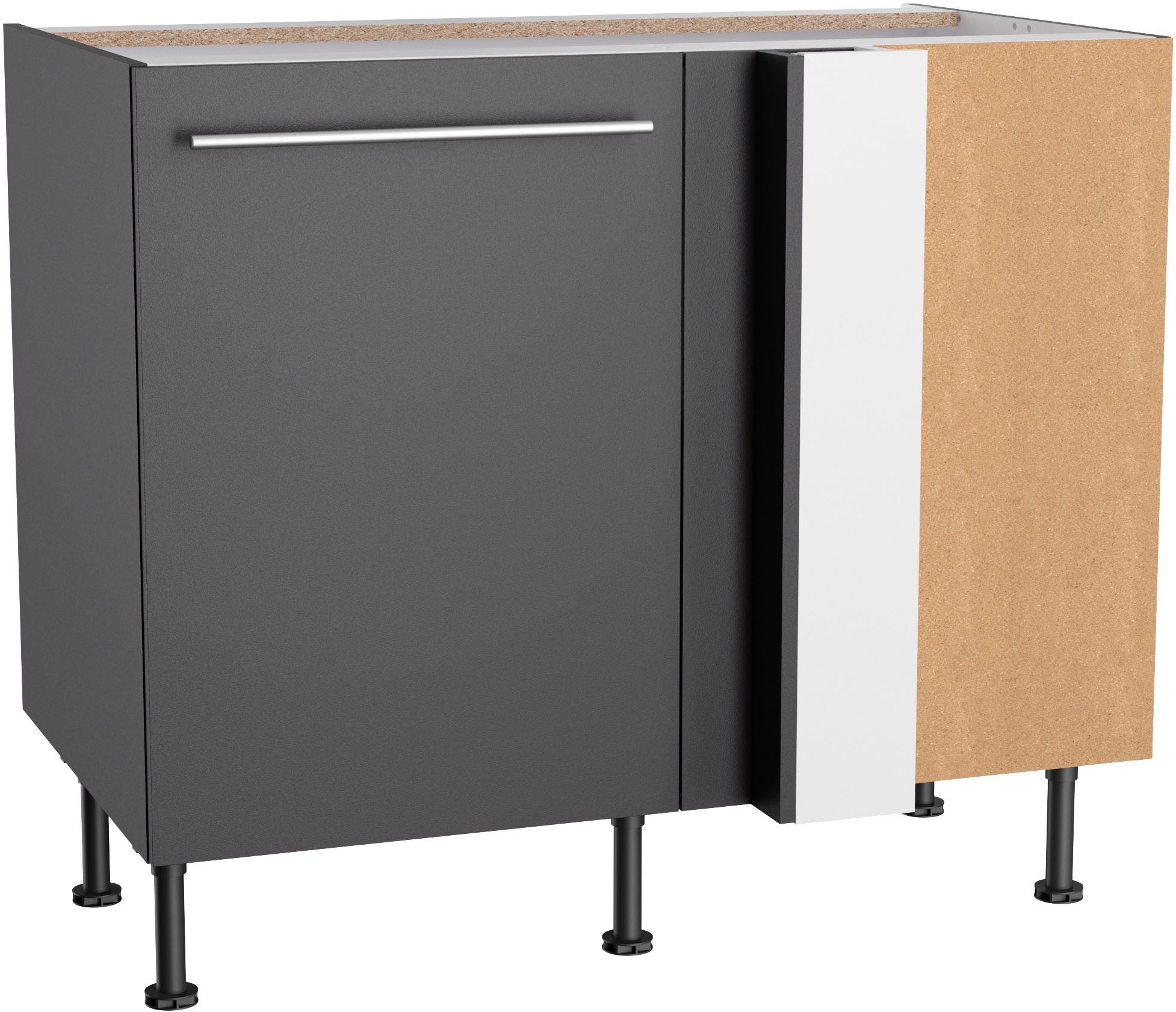 KOCHSTATION Eckunterschrank KS-Bern2 Breite 100 x 65 cm, Lösung für Geschirrspüler, 1 Tür, 1 Einlegeboden
