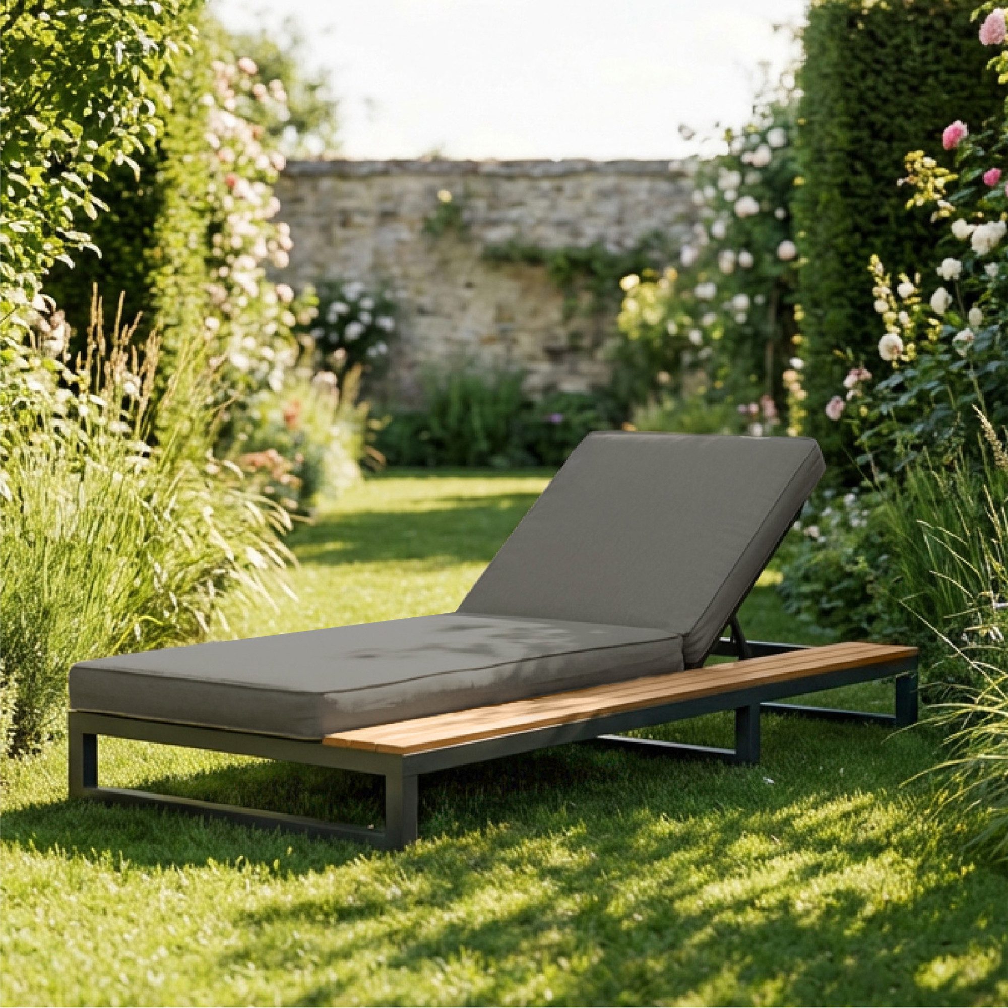 MODFU Gartenliege Outdoor Daybed, Liegebett mit Regalen,mit 4-stufig verstellbarer Rückenlehne, 1 St., 184*79.5*73cm, Rechte Seite