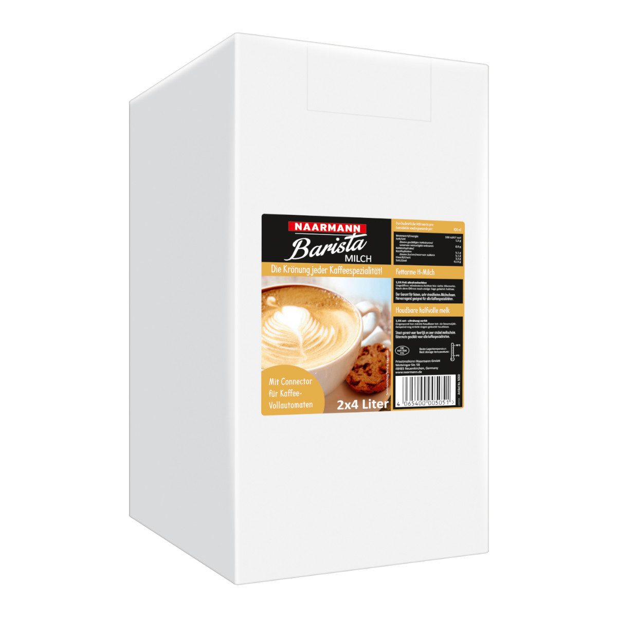 NAARMANN Milch, Naarmann Barista Milch fettarm 1,5% 2 x 4 L CMB Packung 8000ml