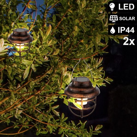 etc-shop Hängeleuchte, 2er Set LED Solar Pendel Lampe Gitter Design