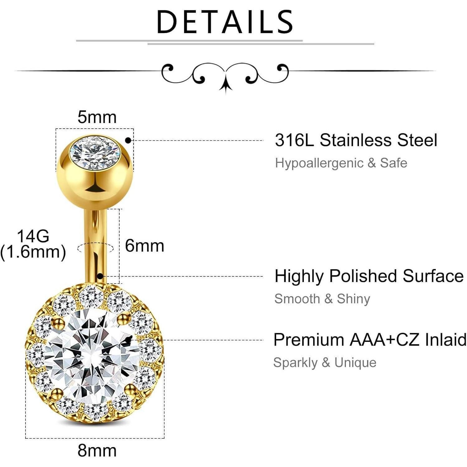 LuxusKollektion Bauchnabelpiercing-Set Bauchnabelpiercing 14G 6mm 316L Zirk günstig online kaufen