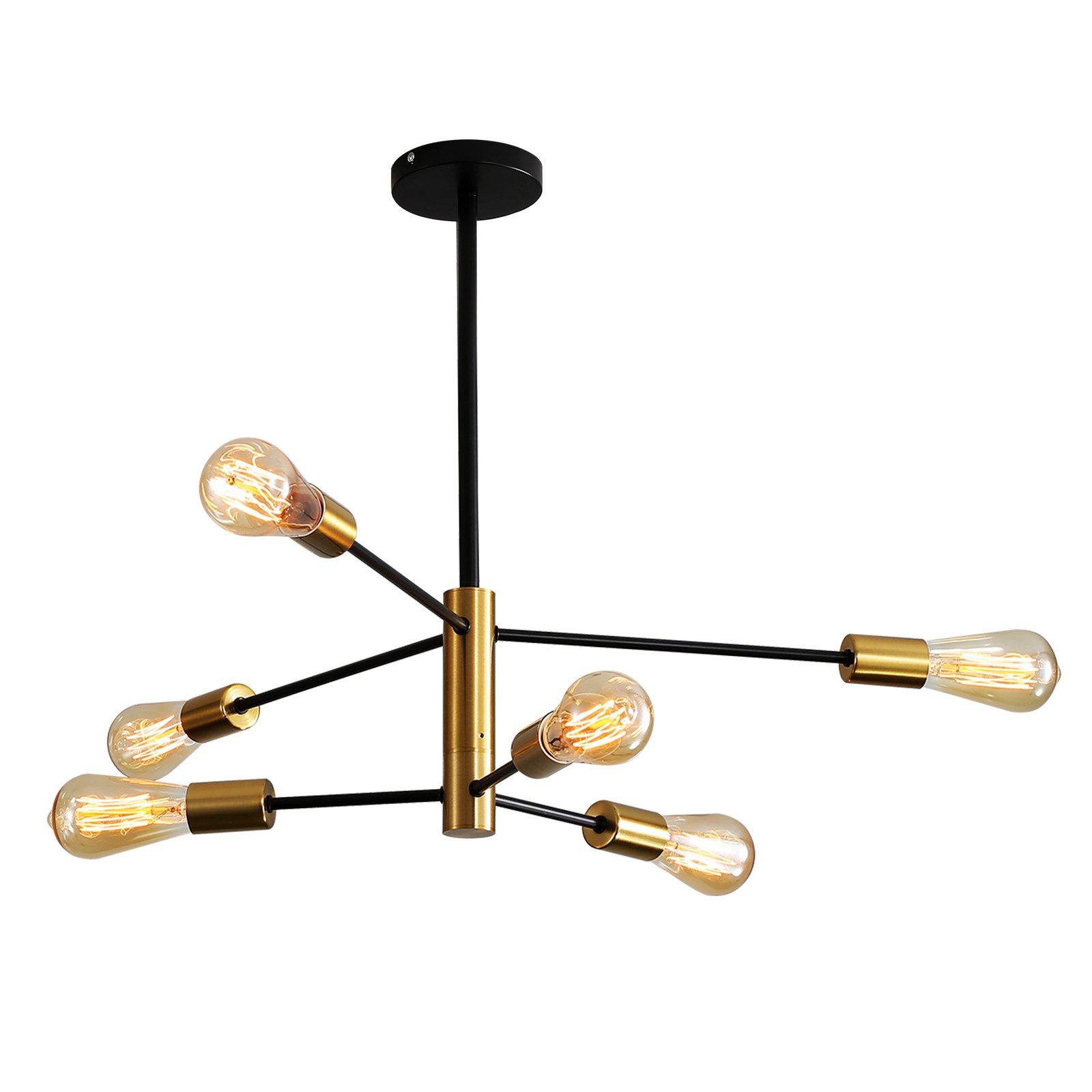 Riserva Deckenleuchten Pendelleuchte 6-flammig E27 Schwarz Gold Retro Deckenlampe