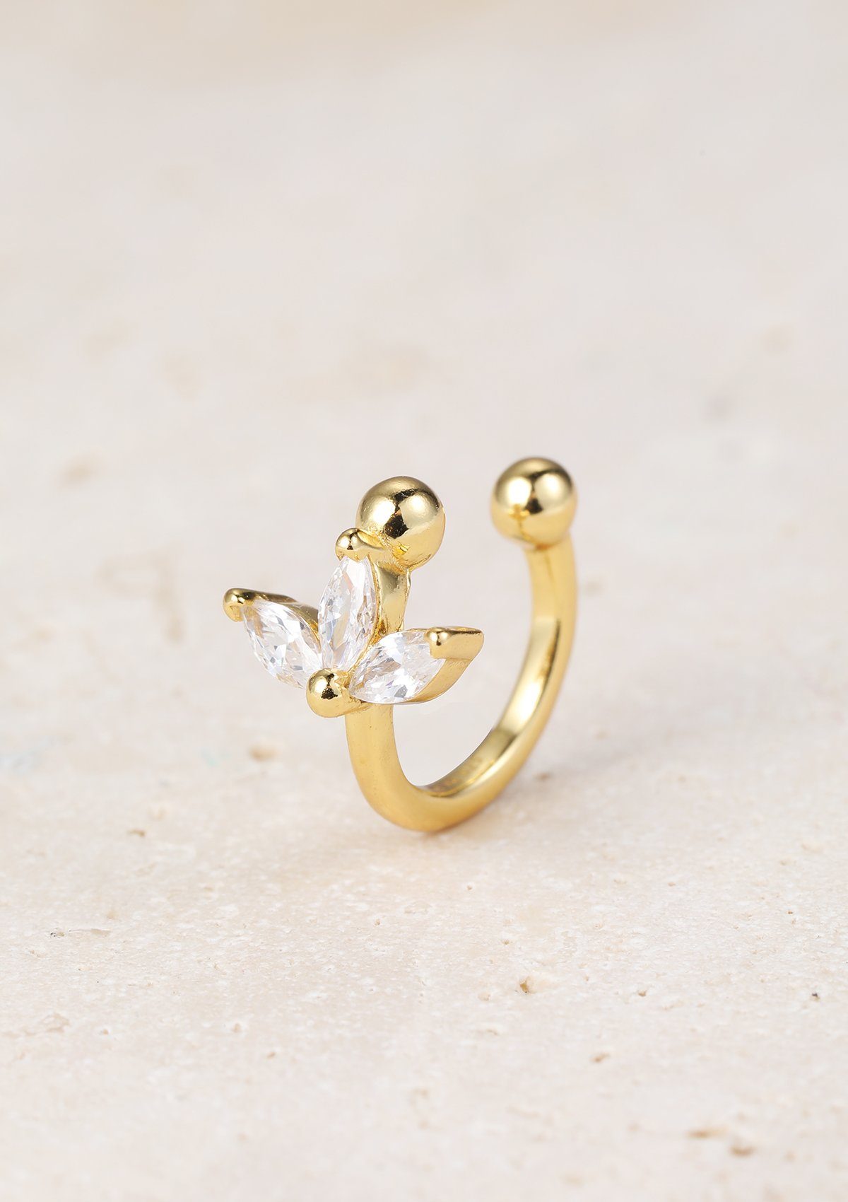 Hey Happiness Ohrklemme Fake Ohrring Blume Zirkonia, Damen Ear Cuff 18K Roségold Vergoldet, Ohrring ohne Loch 925 Silber Kristall offen klein, Geschenkidee