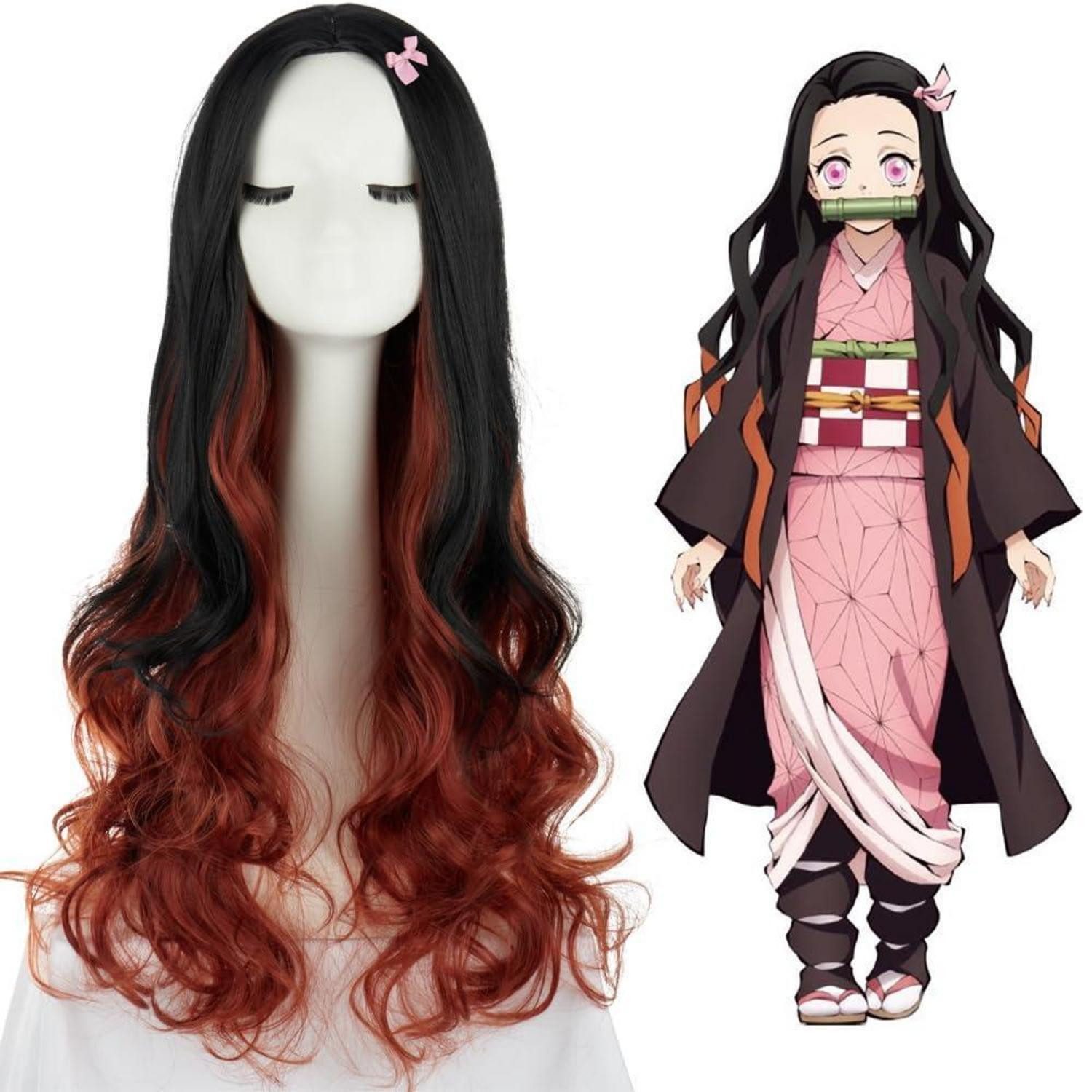 LuxusKollektion Kostüm-Perücke Perücke Cosplay Nezuko Demon Slayer Locken Schwarz Orange