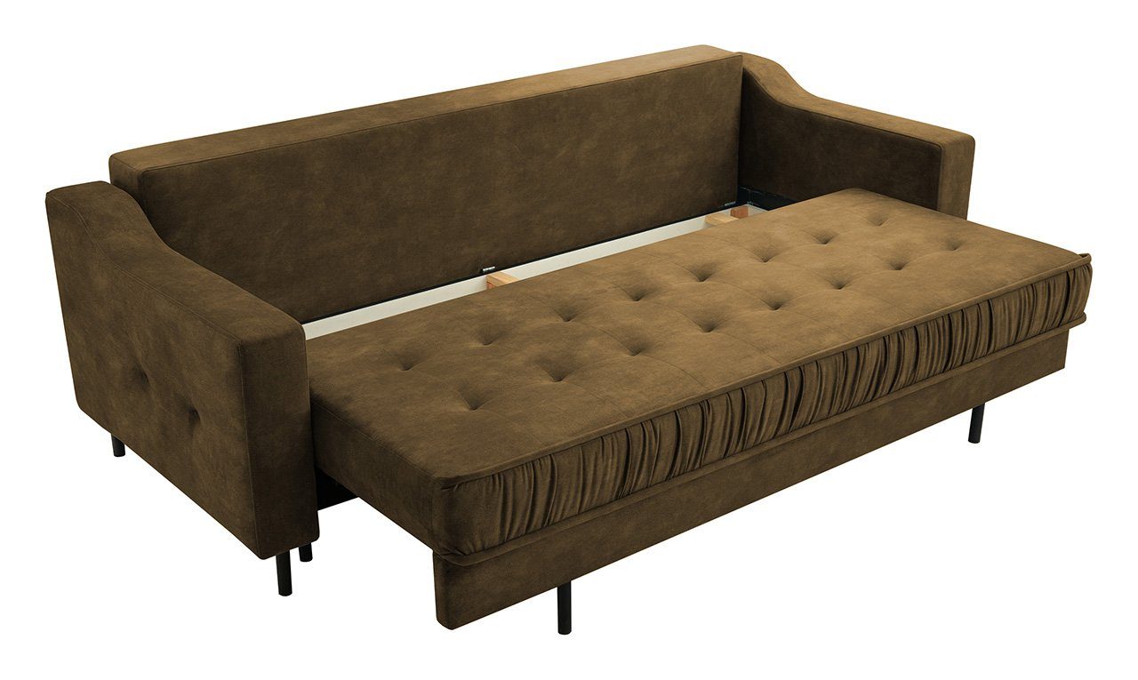 AREZZO, Schlaffunktion, mit MKS MÖBEL Dreisitzer-Sofa Sofa Olive gesteppter Sitz und Kissen Palladium