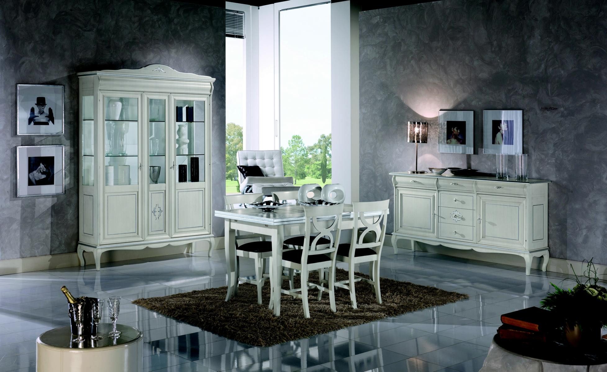 JVmoebel Esszimmer-Set Esszimmermöbel von Tarocco Vaccari in Weiß mit Vitrine und Stühlen, (7-St., Esszimmer-Set, Küchen-Set), Made in Europa