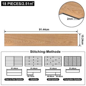 AUFUN Vinylboden PVC Bodenbelag Selbstklebend Holz-Optik Dekor- Dielen Rutschfest, 91x15cm, Wasserfest